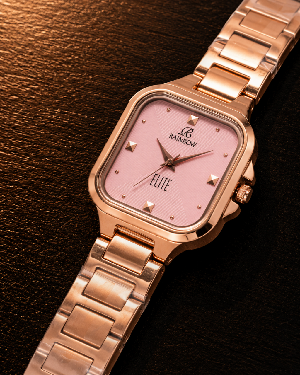 Rainbow Elite – Rose Gold Square Dial (Pink Dial)