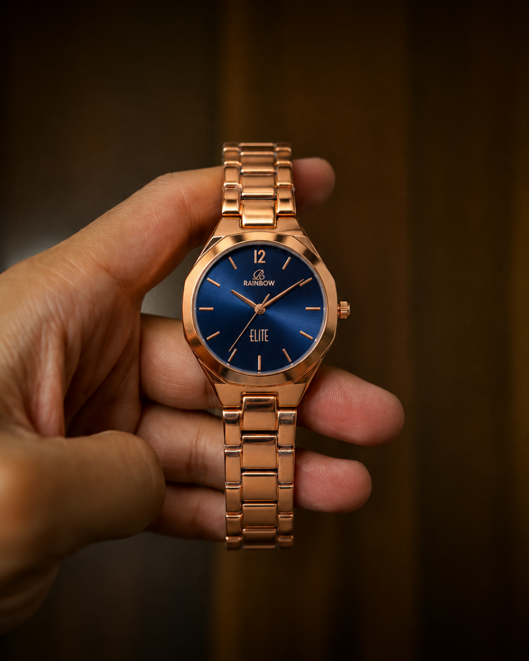 Rainbow Elite Women’s Rose Gold Watch with Black Dial – Premium Analog Watch