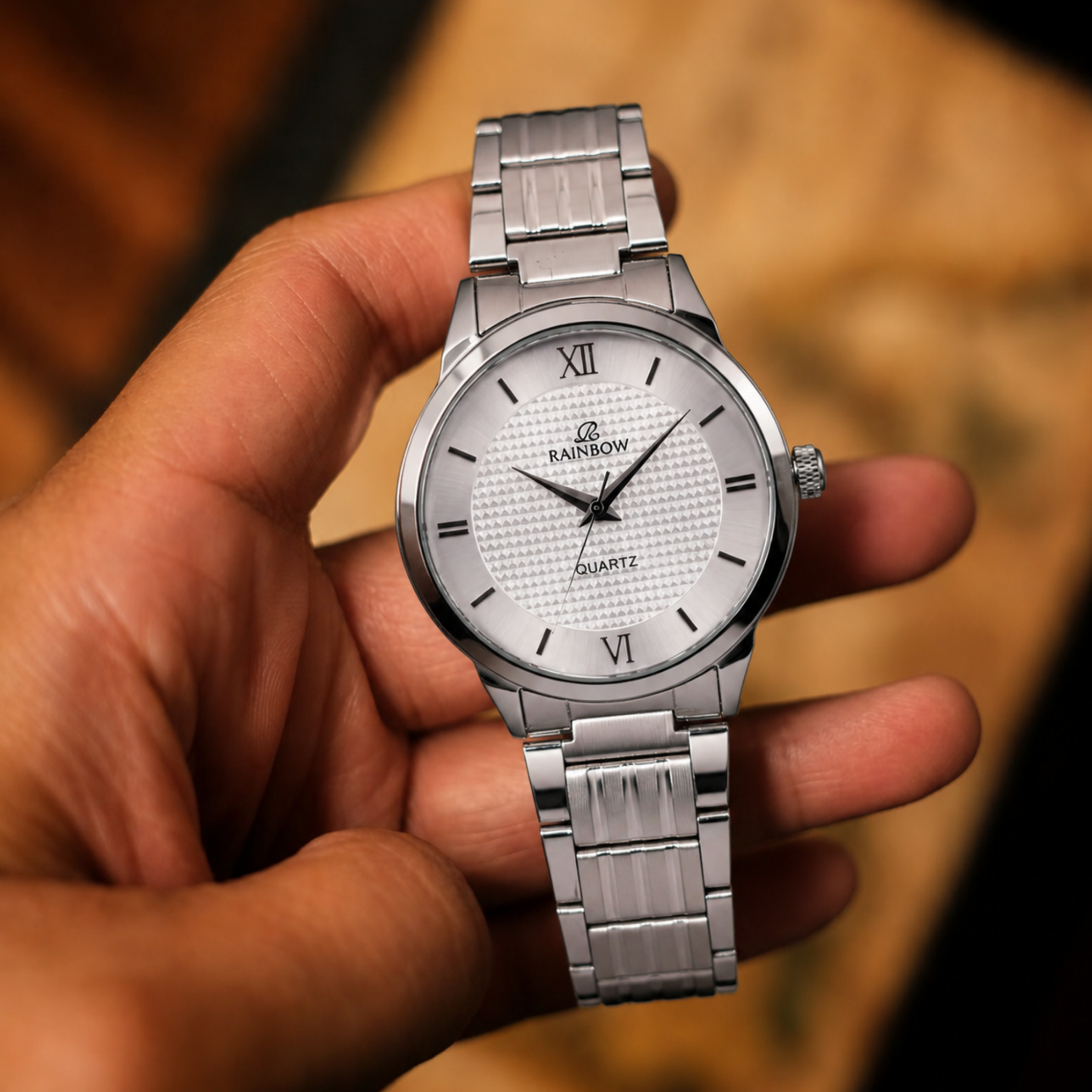 Rainbow Classic Men’s Silver Mesh Dial Stainless Steel Watch
