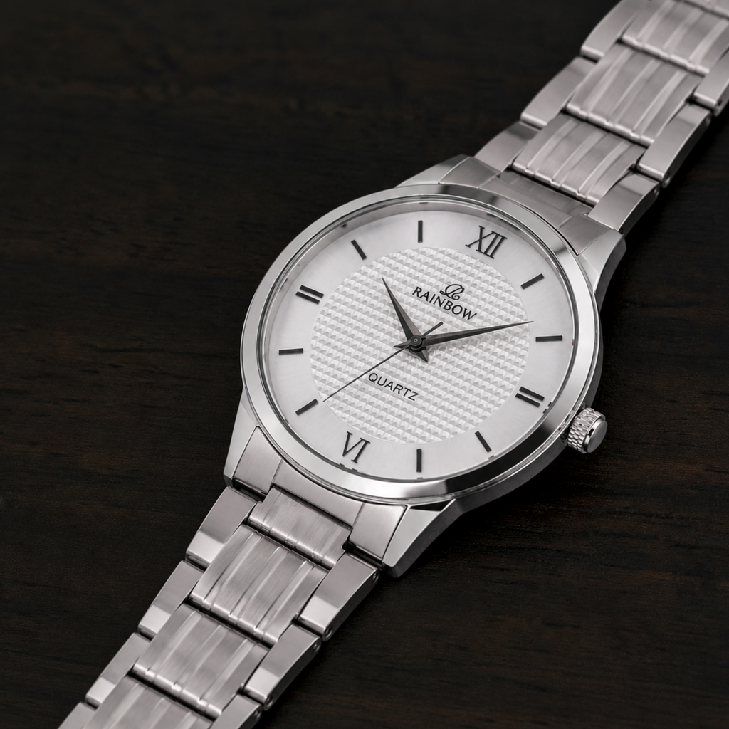 Rainbow Classic Men’s Silver Mesh Dial Stainless Steel Watch