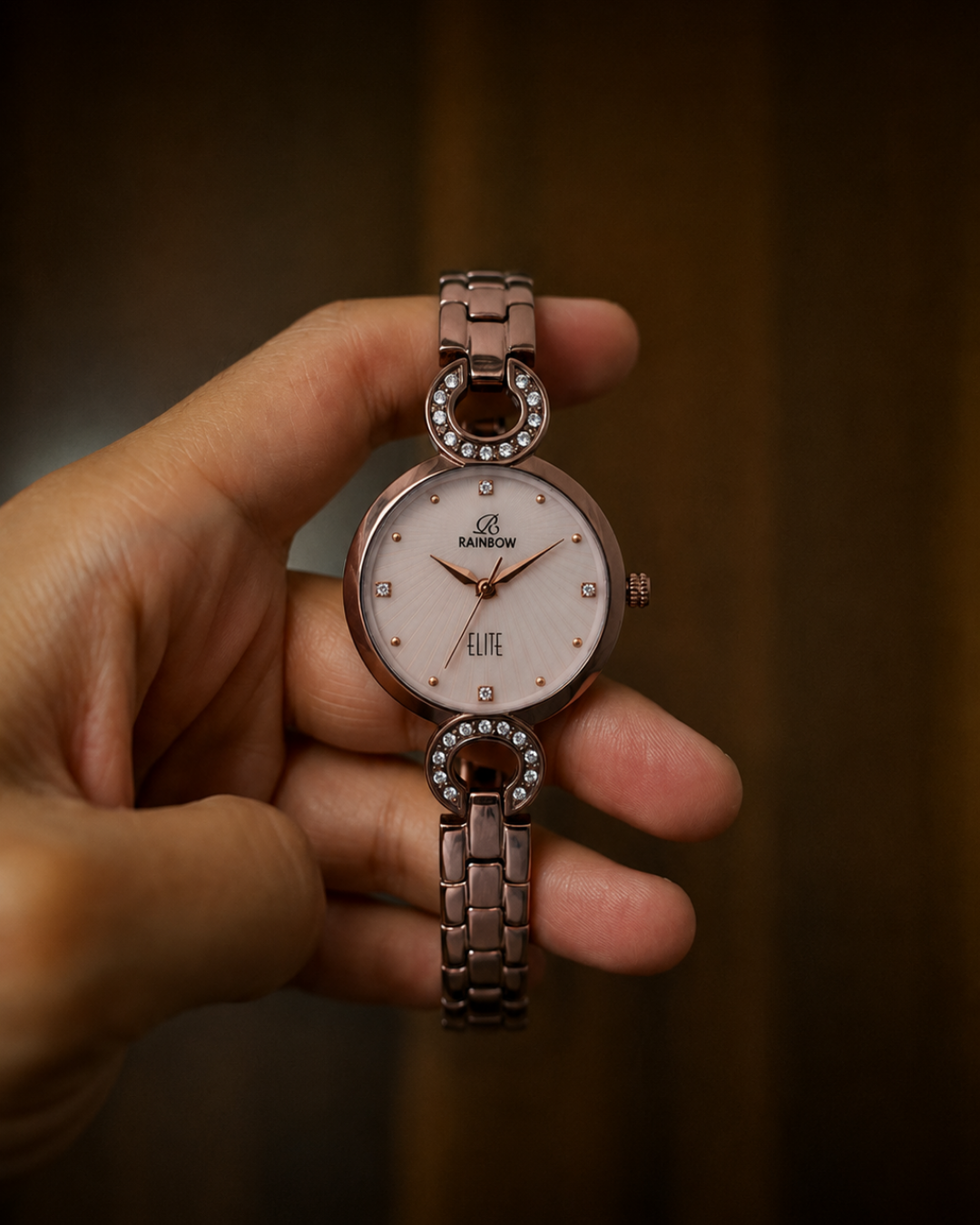 Rainbow Elite – Rose Brown Crystal Design (Cream Dial)