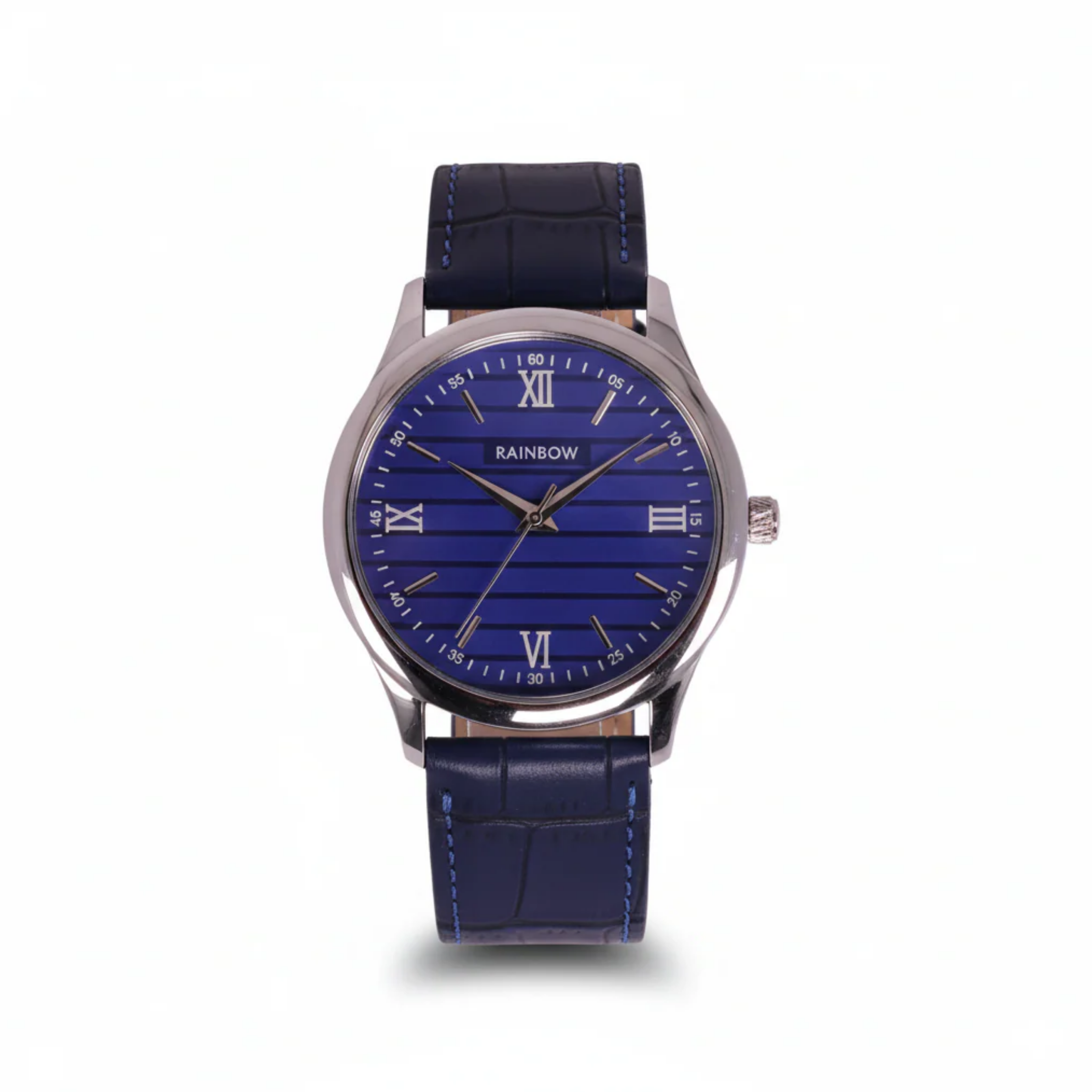 Rainbow Classic Men’s Blue Pattern Dial Blue Leather Strap Watch