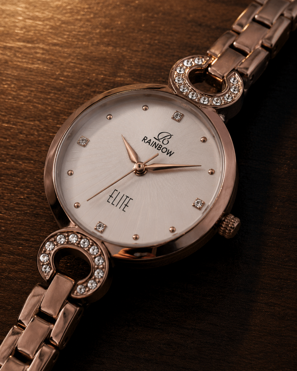 Rainbow Elite – Rose Brown Crystal Design (Cream Dial)