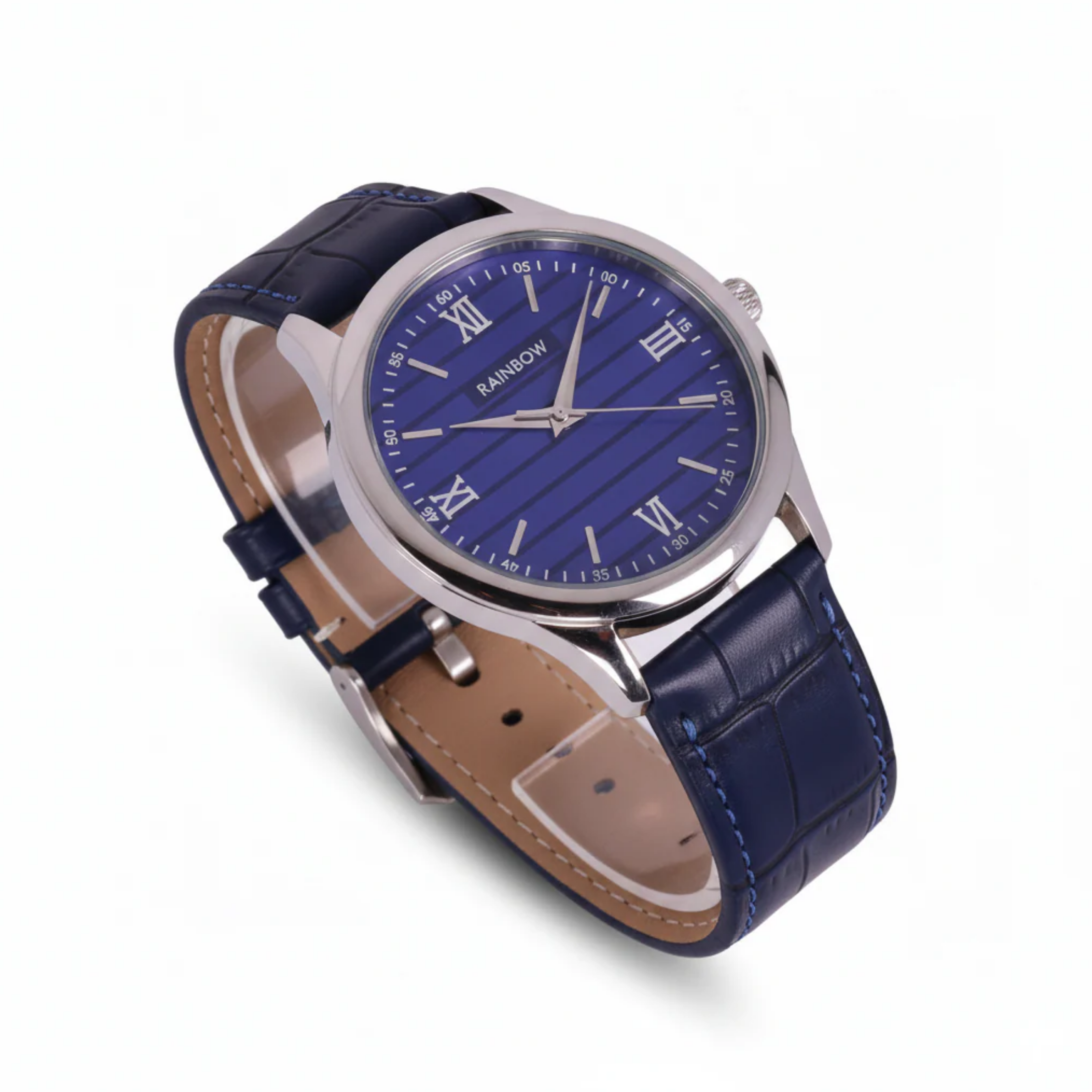 Rainbow Classic Men’s Blue Pattern Dial Blue Leather Strap Watch