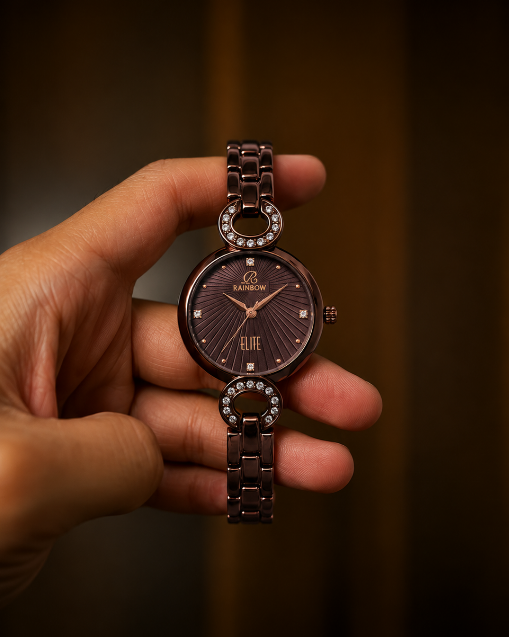 Rainbow Elite – Brown Crystal Design Watch