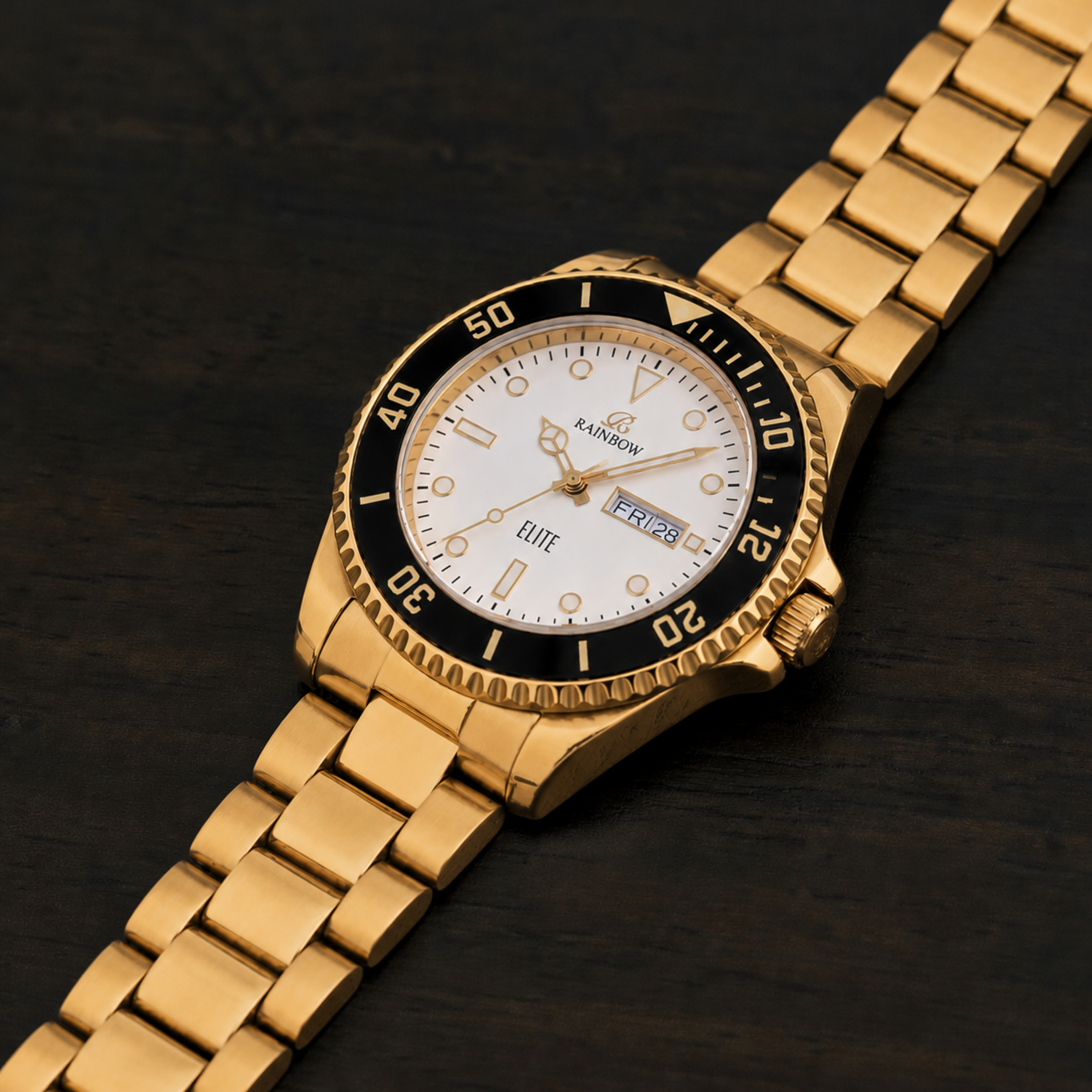 Rainbow Elite Men’s White Dial Gold Stainless Steel Watch
