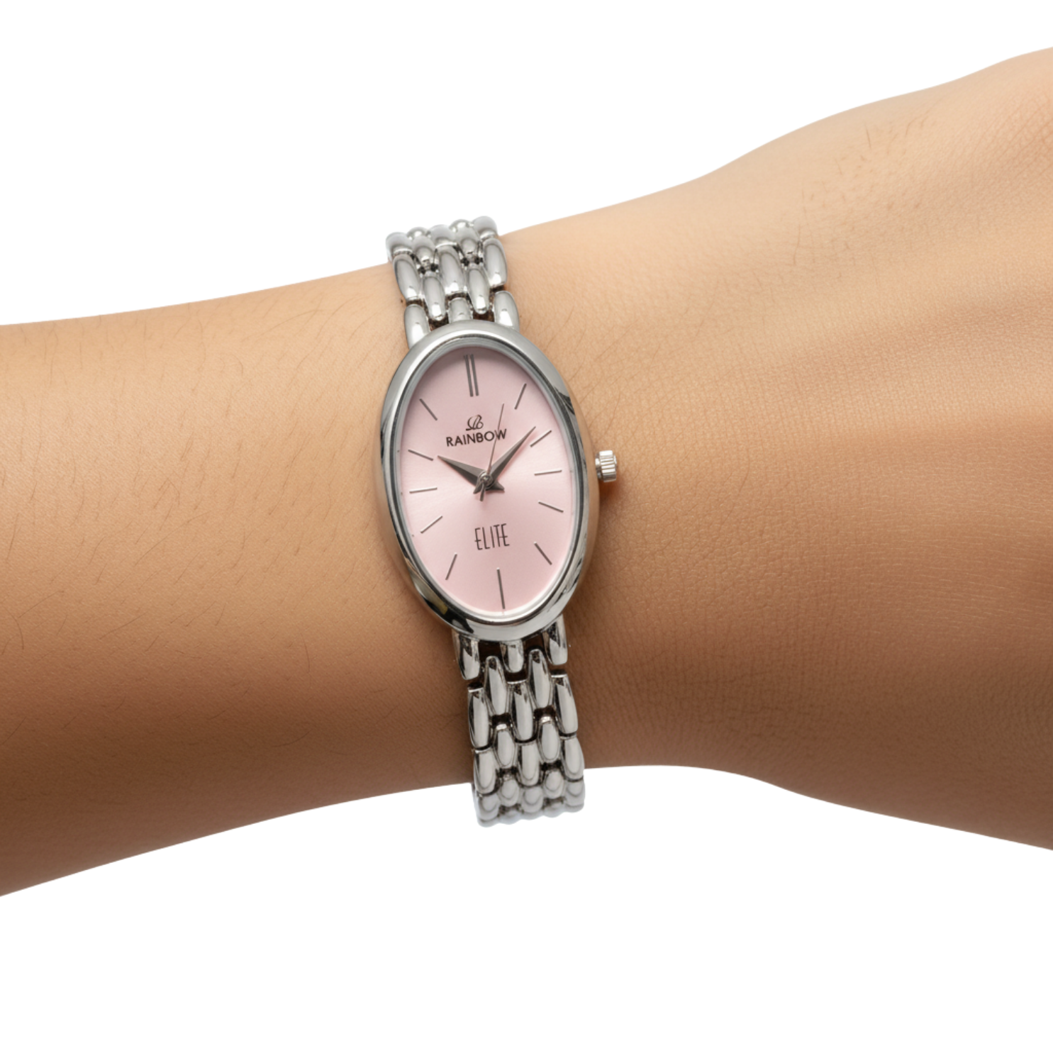 Rainbow Classic Elite – Silver Oval Dial Women’s Watch (Pink Dial)