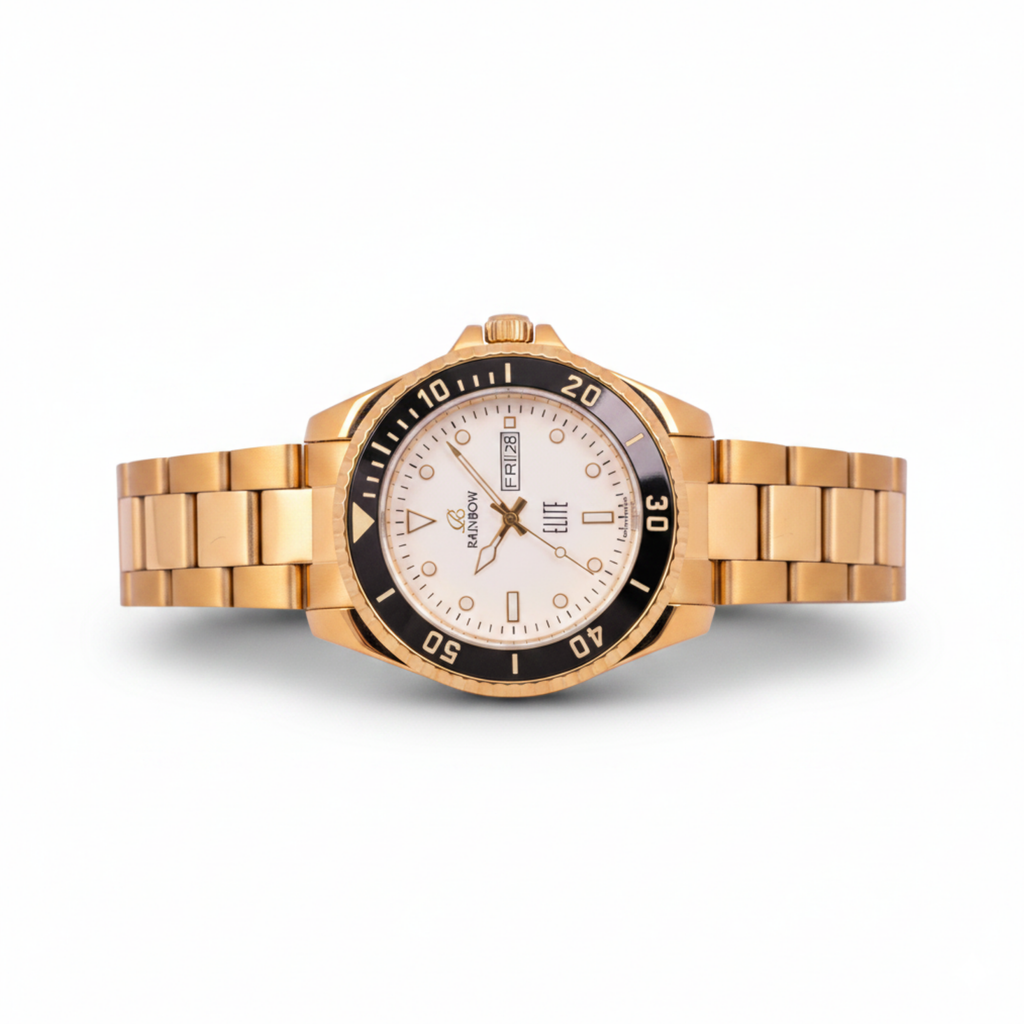 Rainbow Elite Men’s White Dial Gold Stainless Steel Watch
