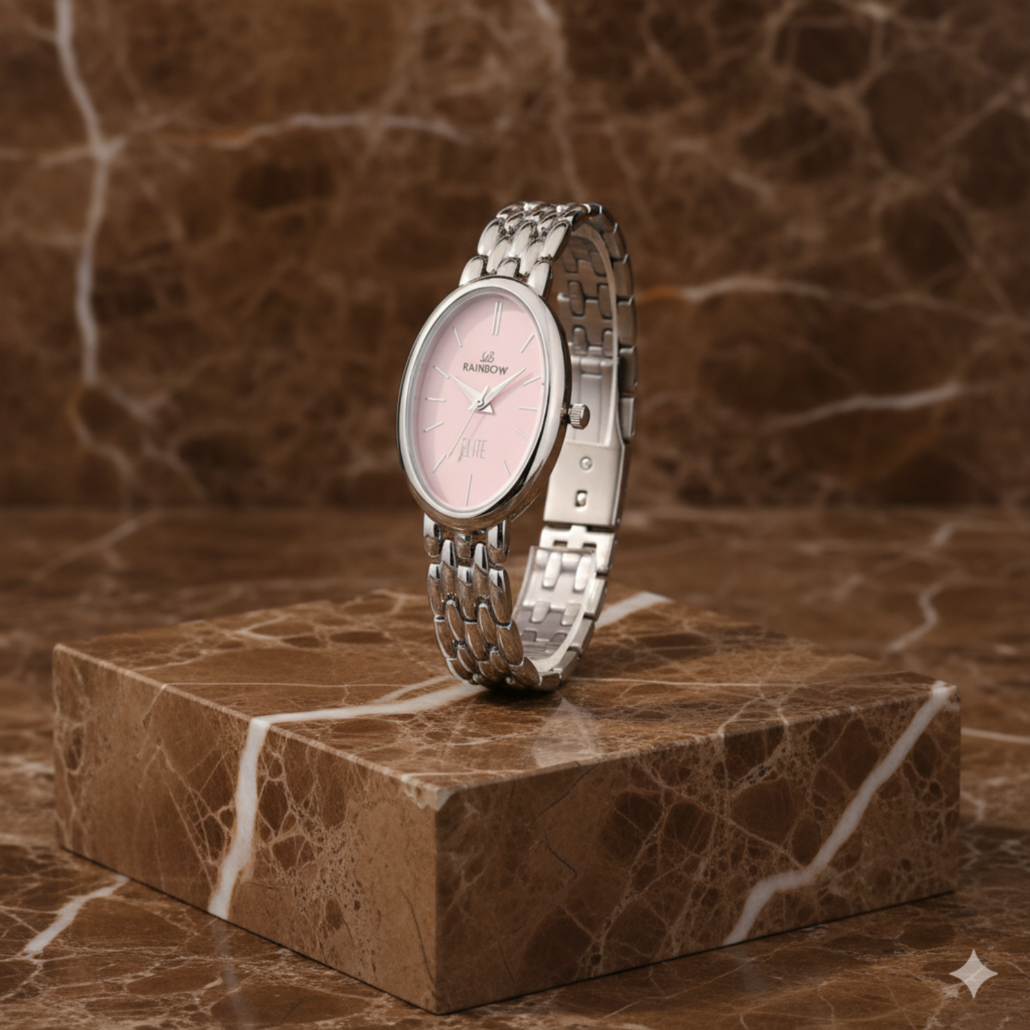 Rainbow Classic Elite – Silver Oval Dial Women’s Watch (Pink Dial)