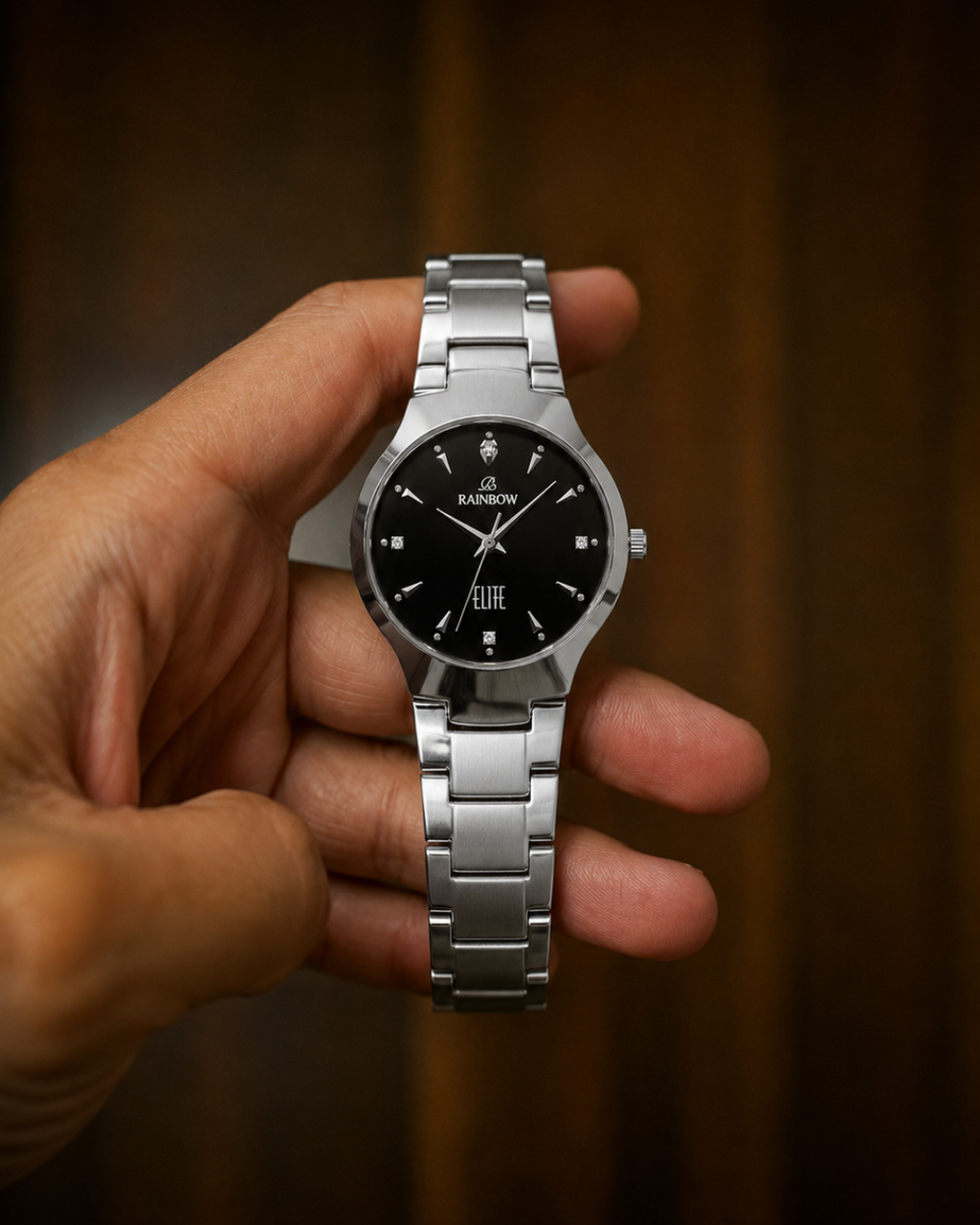 Silver Round Watch – Black Dial