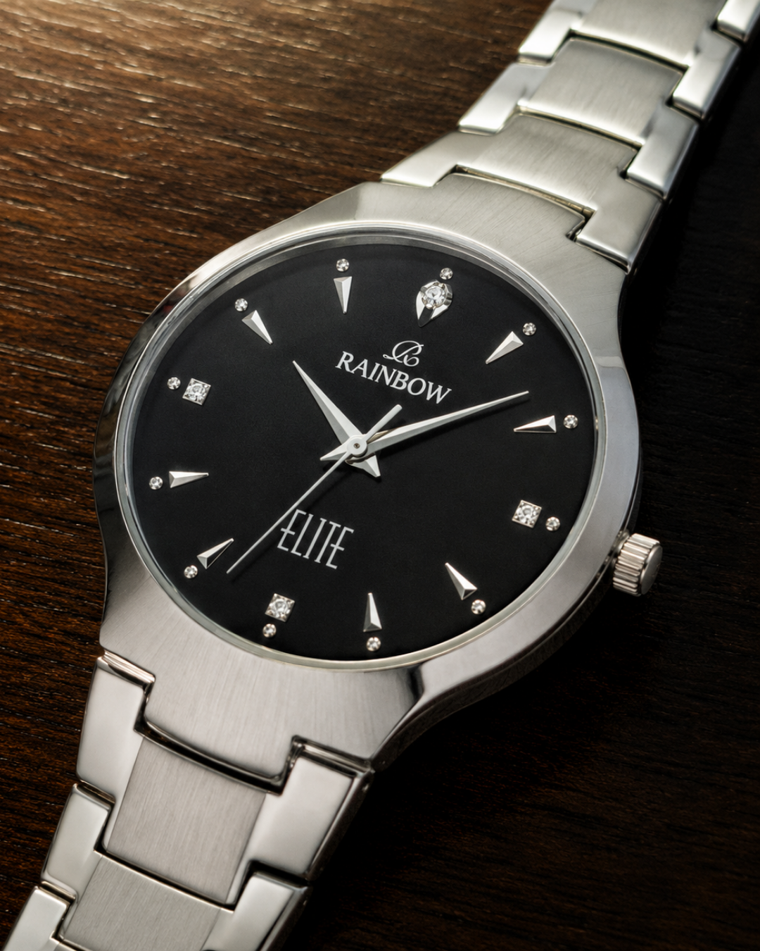 Silver Round Watch – Black Dial