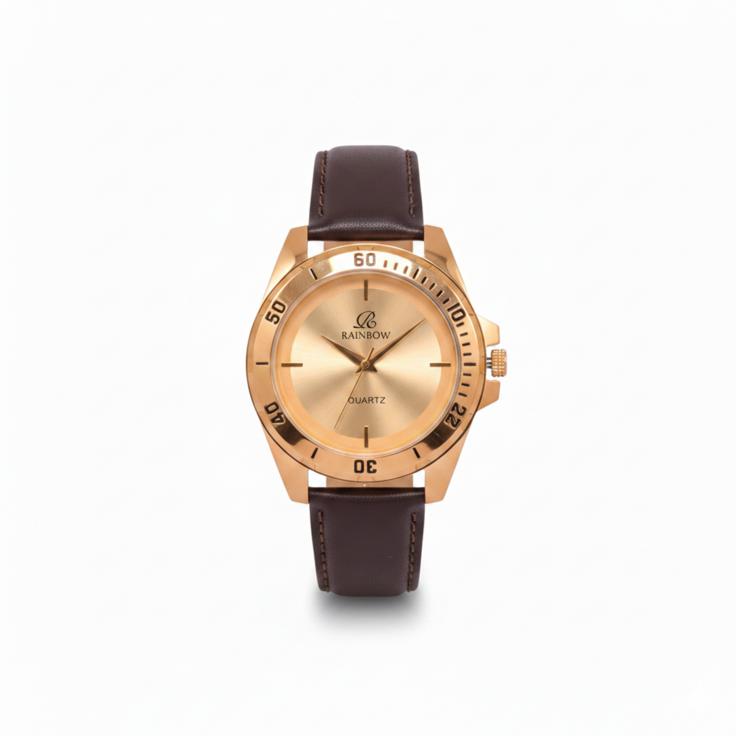 Rainbow Premium Men’s Gold Dial Brown Leather Strap Watch