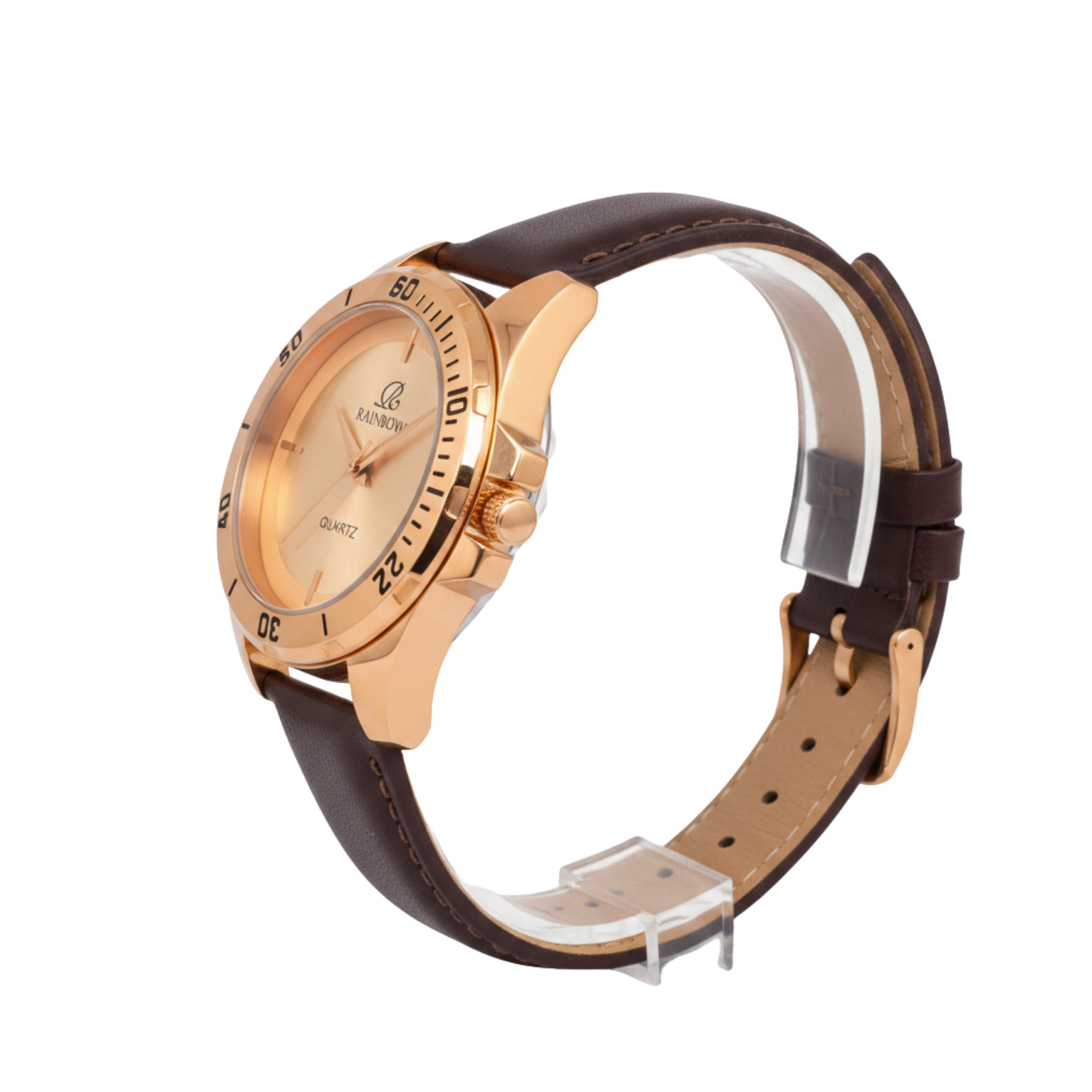 Rainbow Premium Men’s Gold Dial Brown Leather Strap Watch
