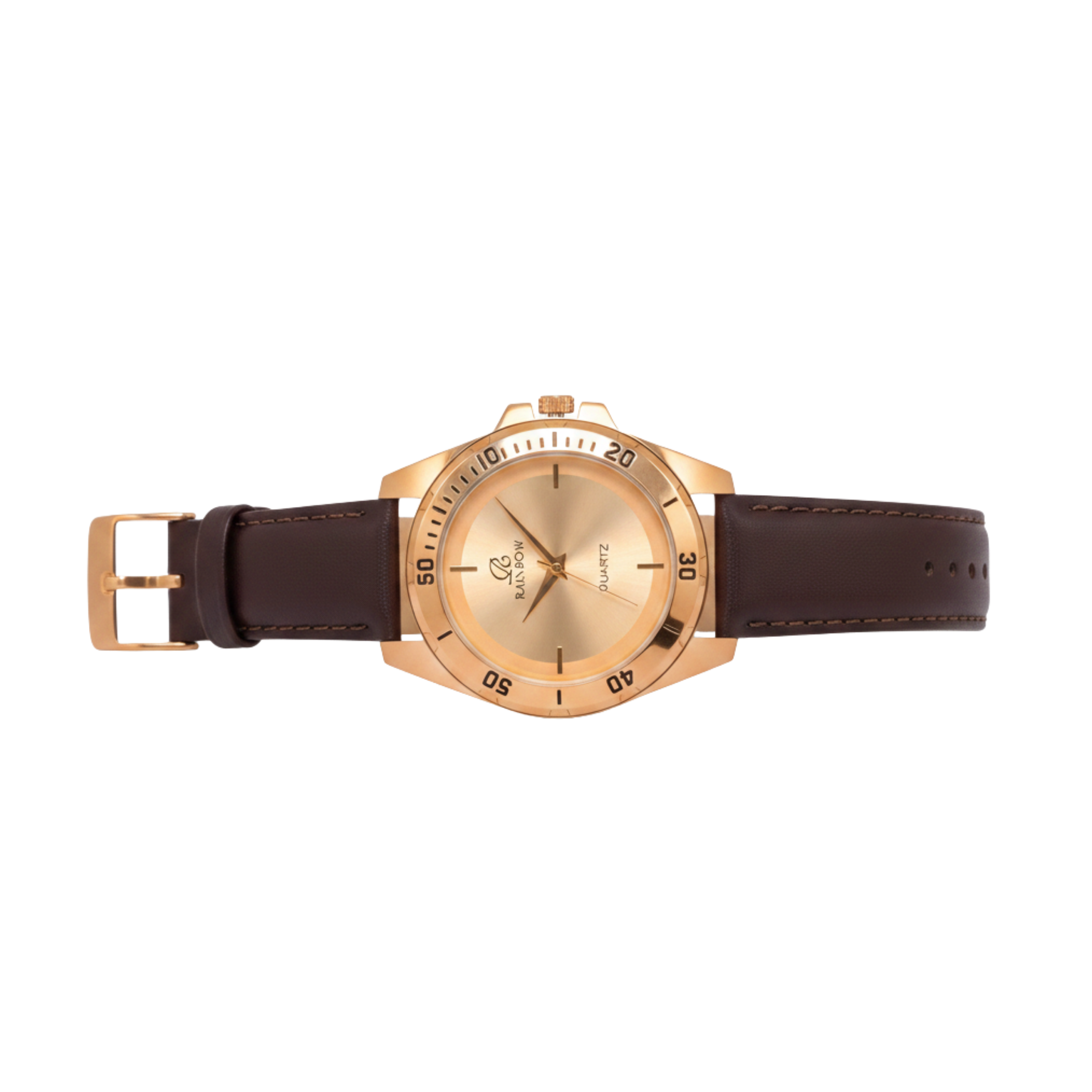 Rainbow Premium Men’s Gold Dial Brown Leather Strap Watch