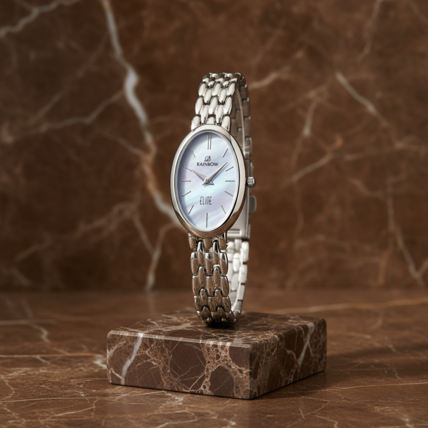 Rainbow Classic Elite – Silver Oval Dial Women’s Watch (Blue Dial)