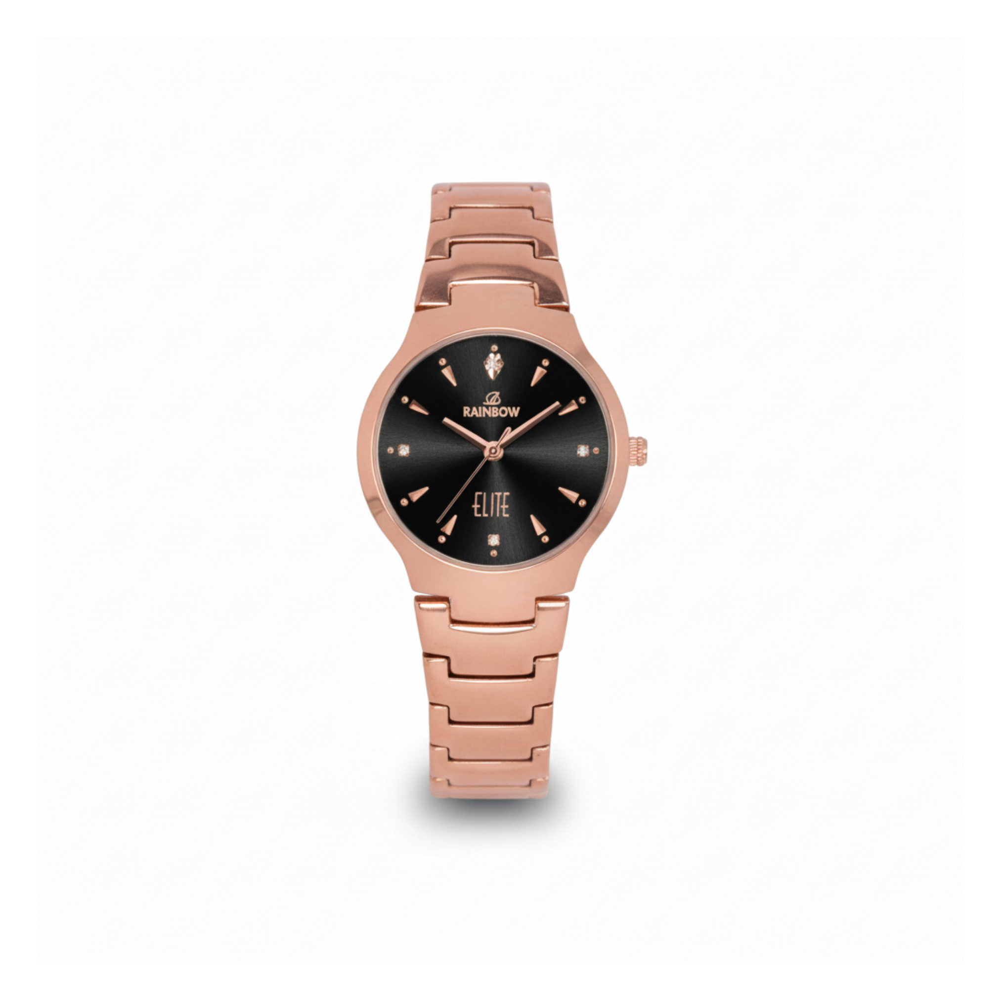 Rainbow Elite Women’s Rose Gold Watch with Black Dial – Premium Analog Watch
