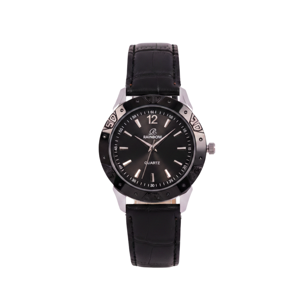 Rainbow Classic Black Dial Leather Strap Men’s Watch