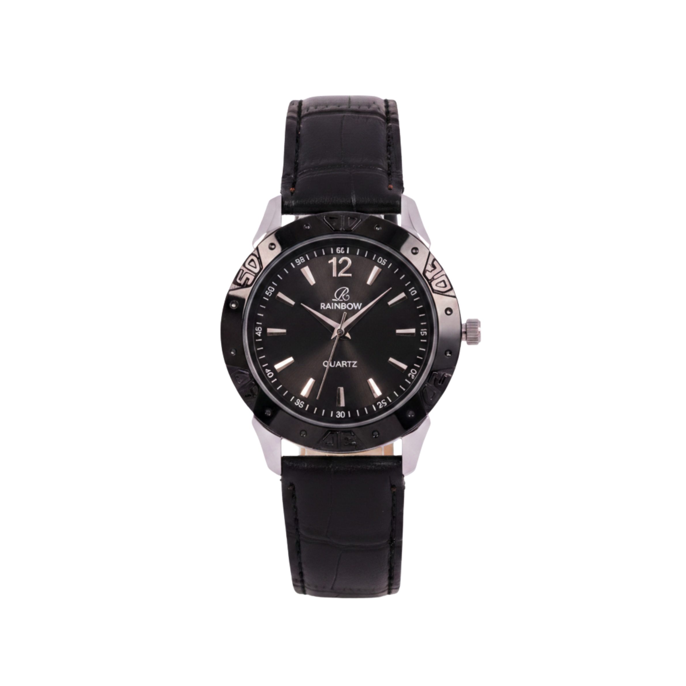 Rainbow Classic Black Dial Leather Strap Men’s Watch