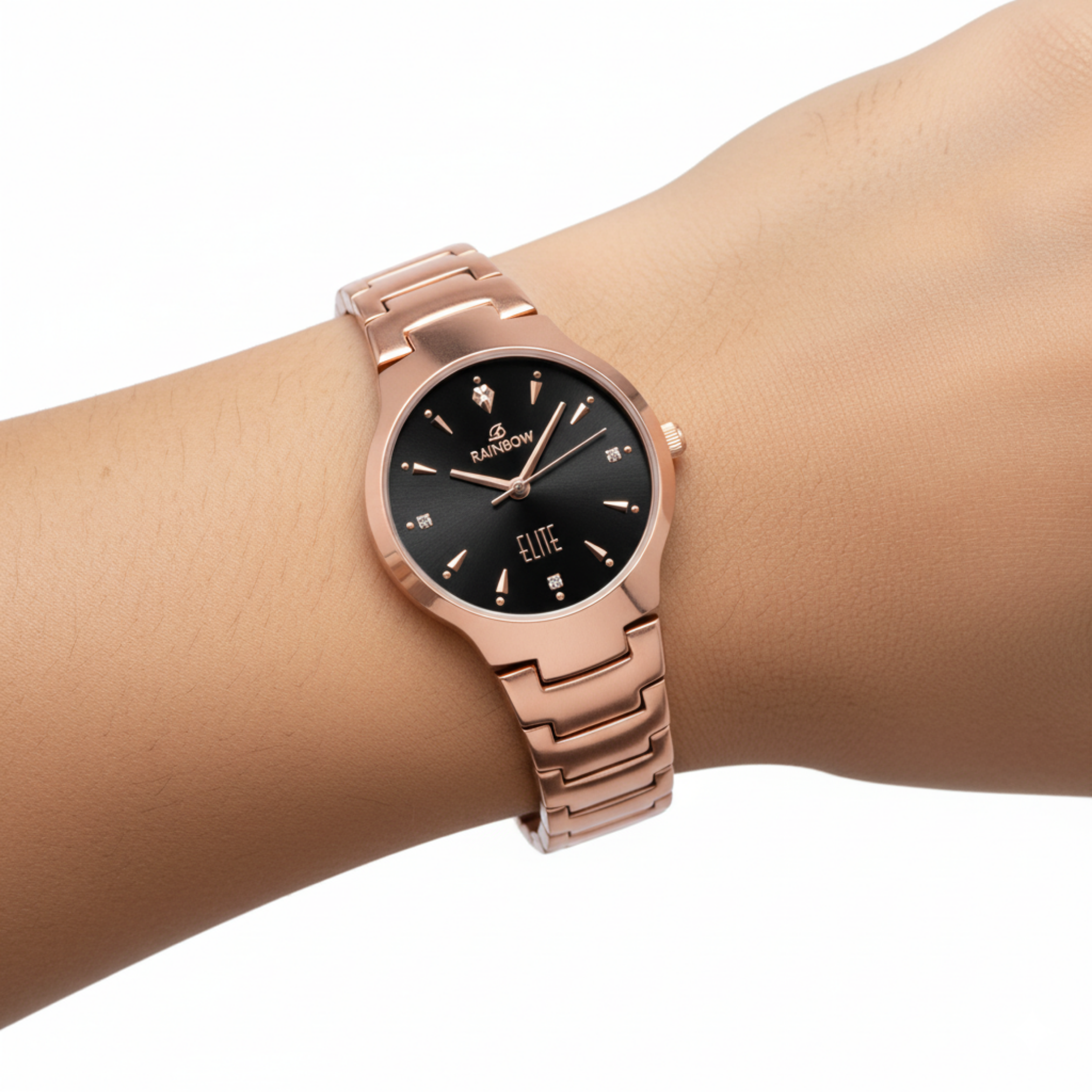 Rainbow Elite Women’s Rose Gold Watch with Black Dial – Premium Analog Watch