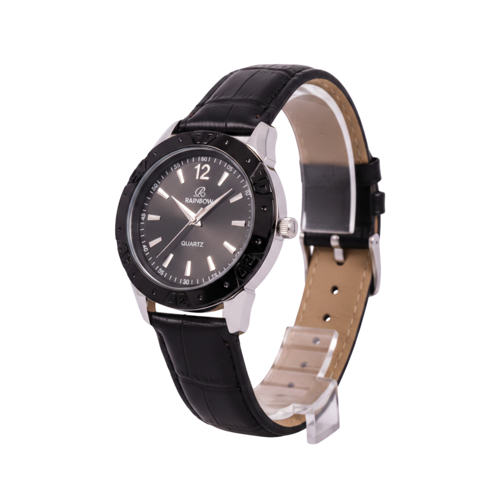 Rainbow Classic Black Dial Leather Strap Men’s Watch