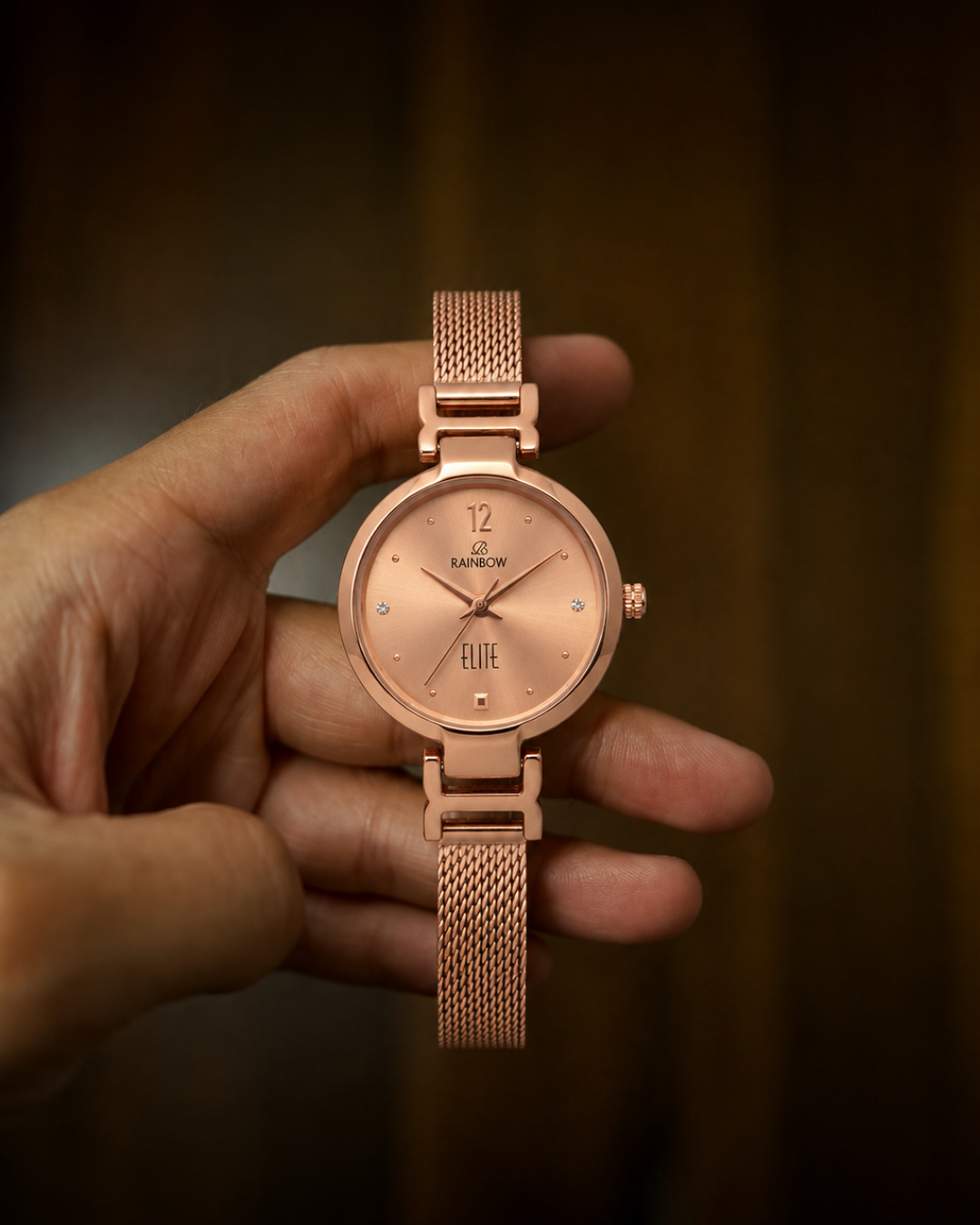 Rainbow Elite Women’s Rosegold Mesh Strap Watch – Rosegold Dial