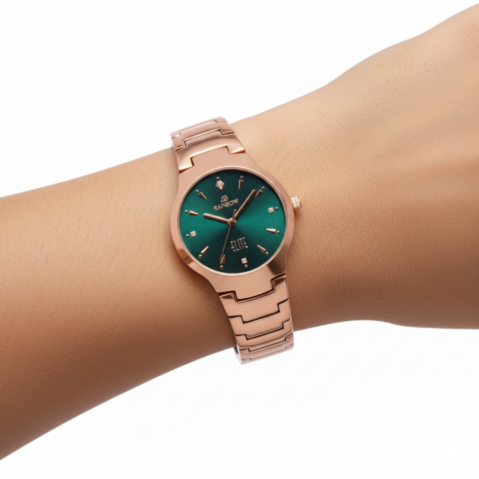 Rainbow Elite Women’s Rose Gold Watch with Green Dial – Premium Stylish Watch