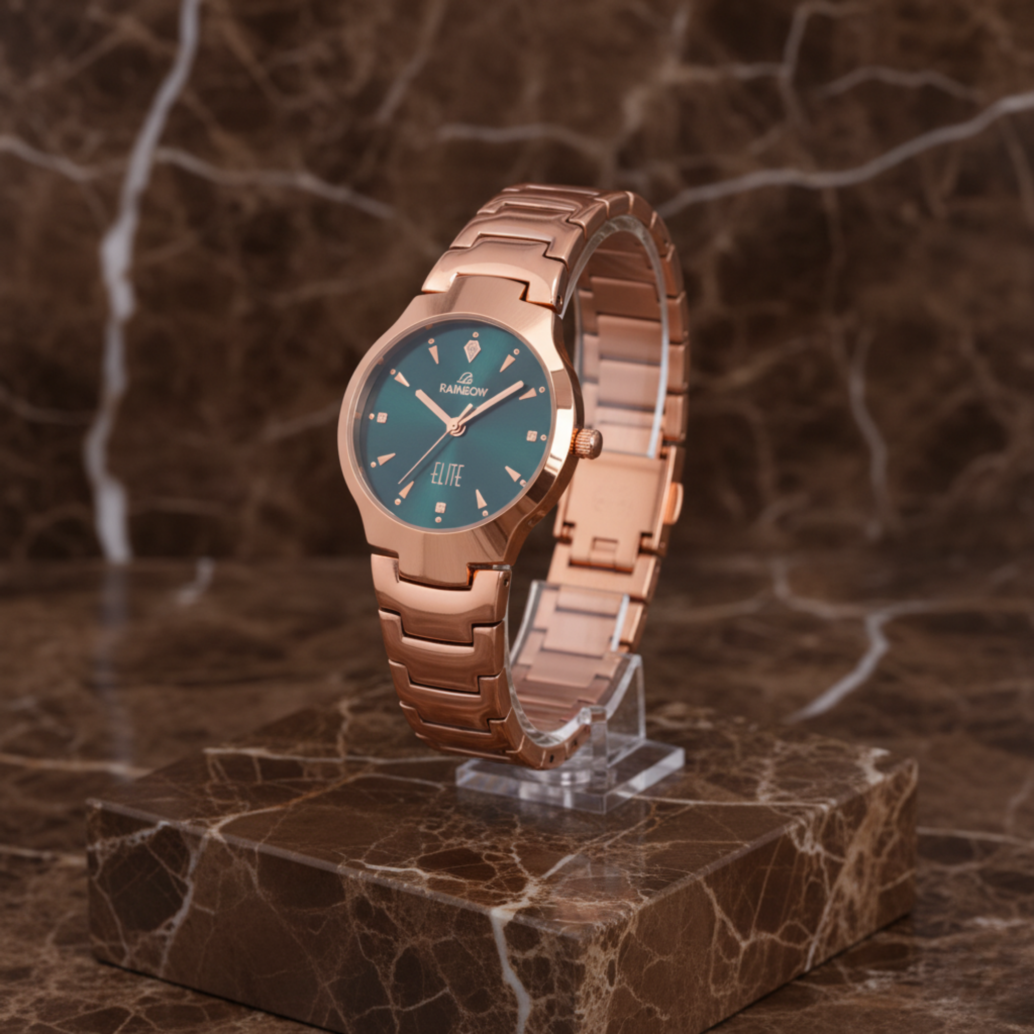 Rainbow Elite Women’s Rose Gold Watch with Green Dial – Premium Stylish Watch