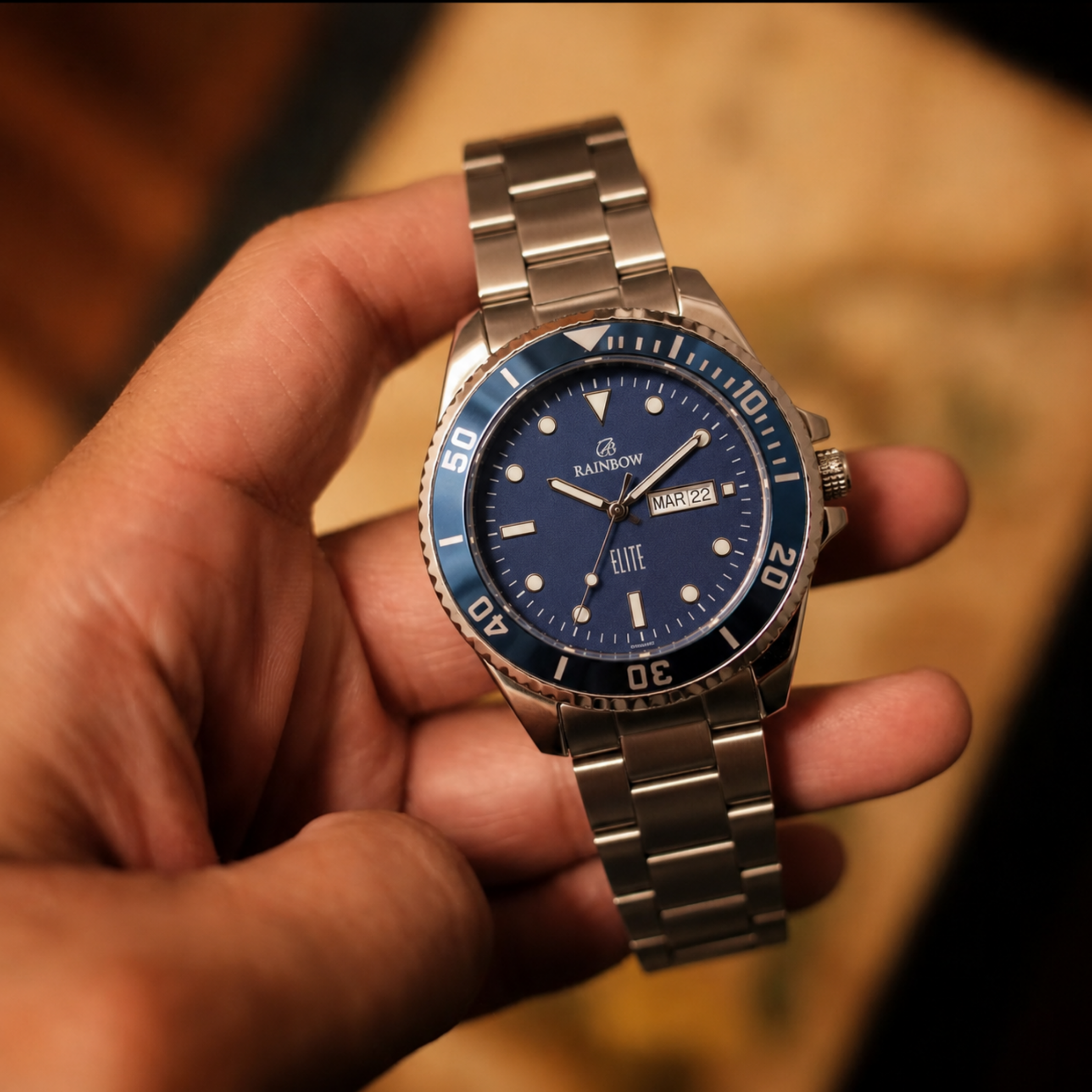 Rainbow Premium Men’s Blue Dial silver Case Watch