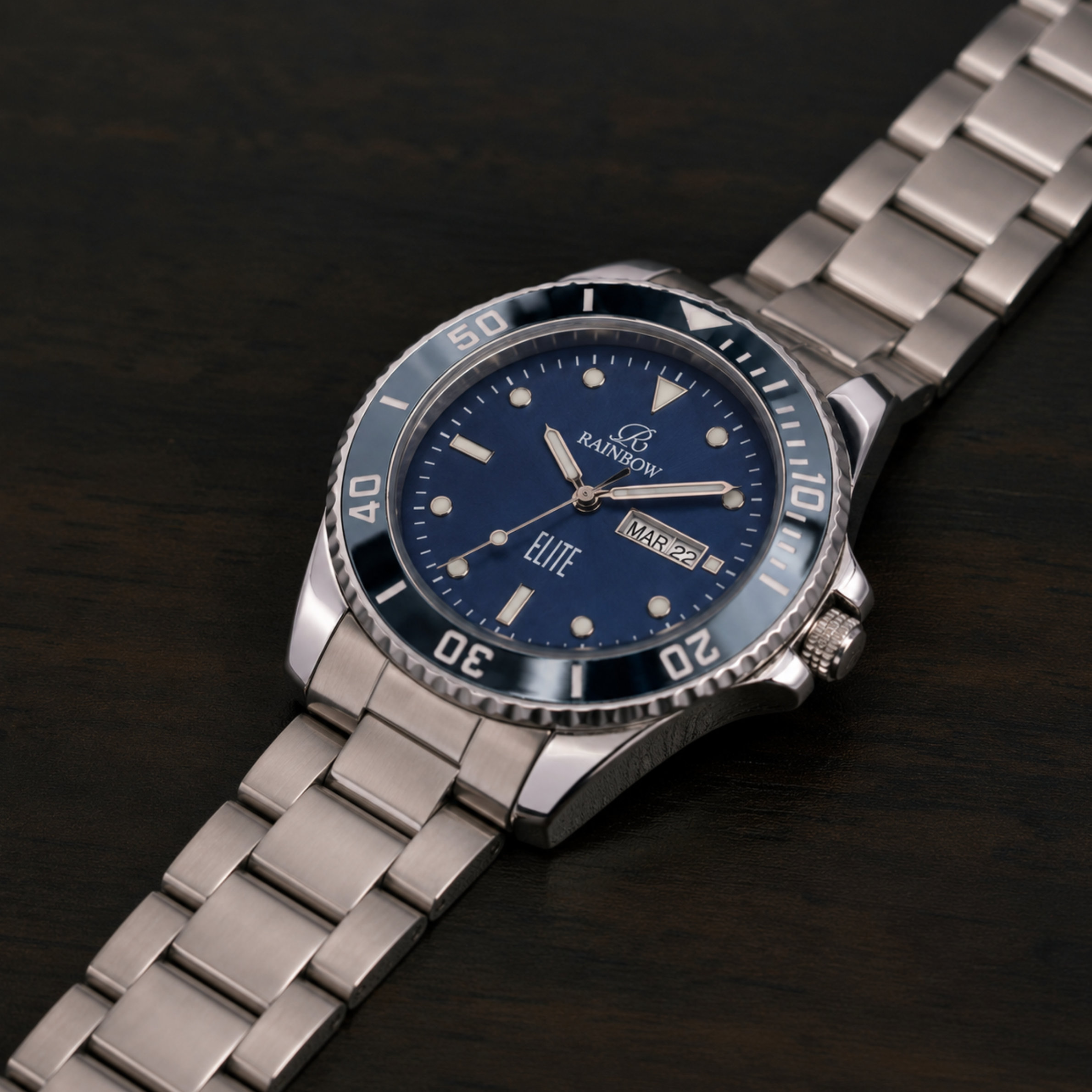 Rainbow Premium Men’s Blue Dial silver Case Watch