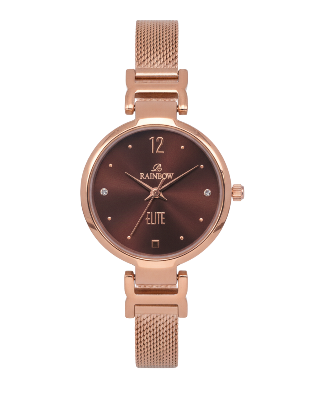 Rainbow Elite Women’s Rosegold Mesh Strap Watch – Brown Dial
