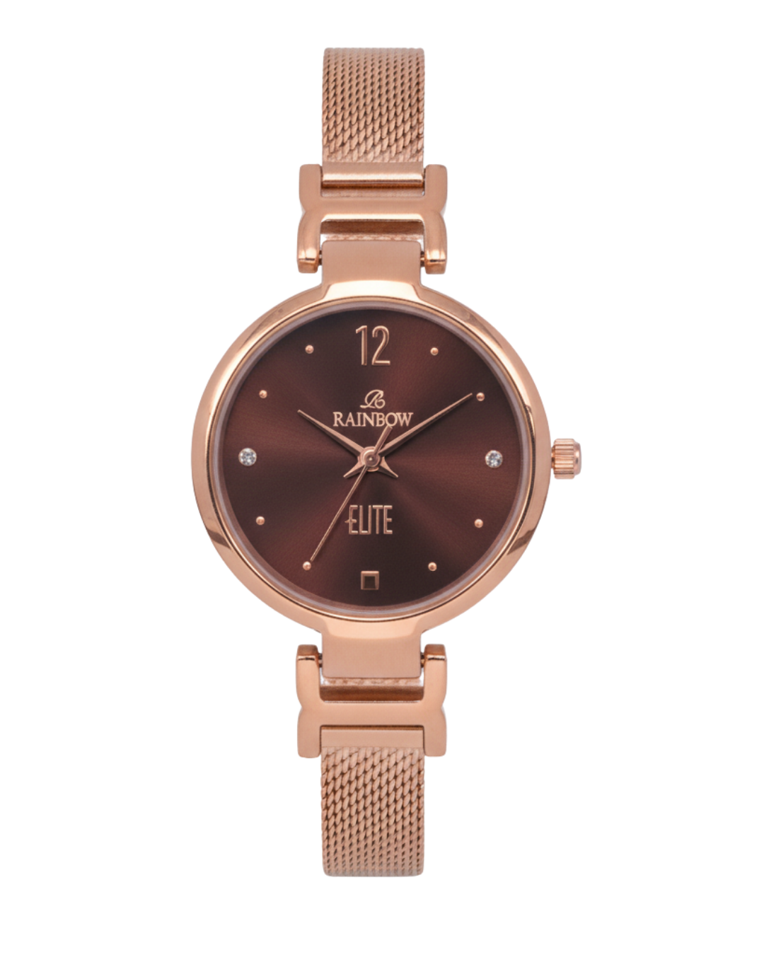 Rainbow Elite Women’s Rosegold Mesh Strap Watch – Brown Dial