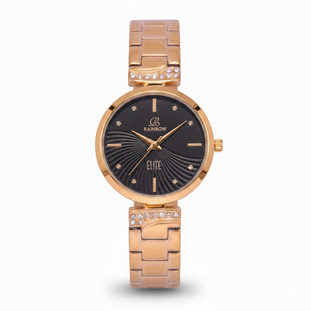 Rainbow Elite Women’s Black Dial Rose Gold Watch