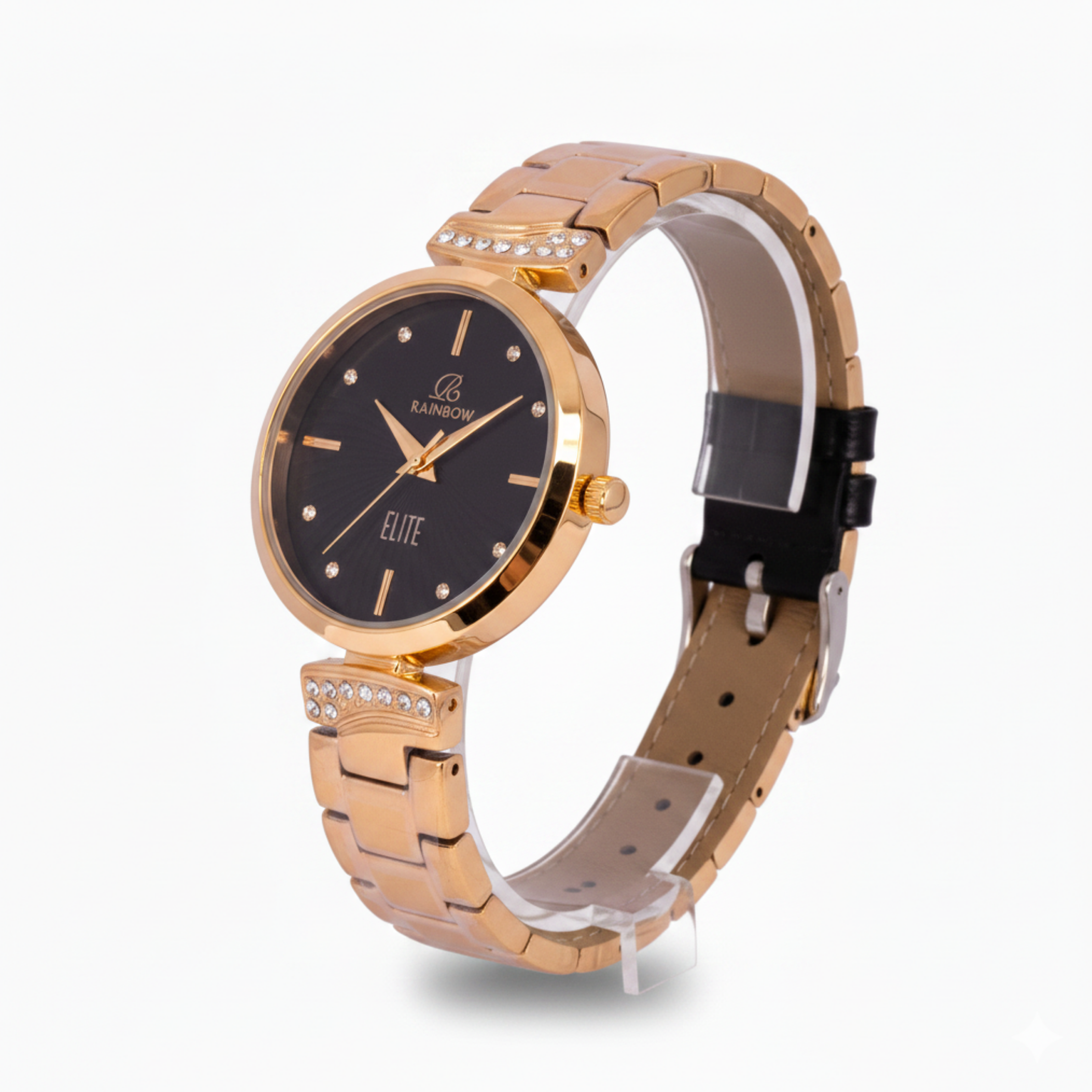 Rainbow Elite Women’s Black Dial Rose Gold Watch