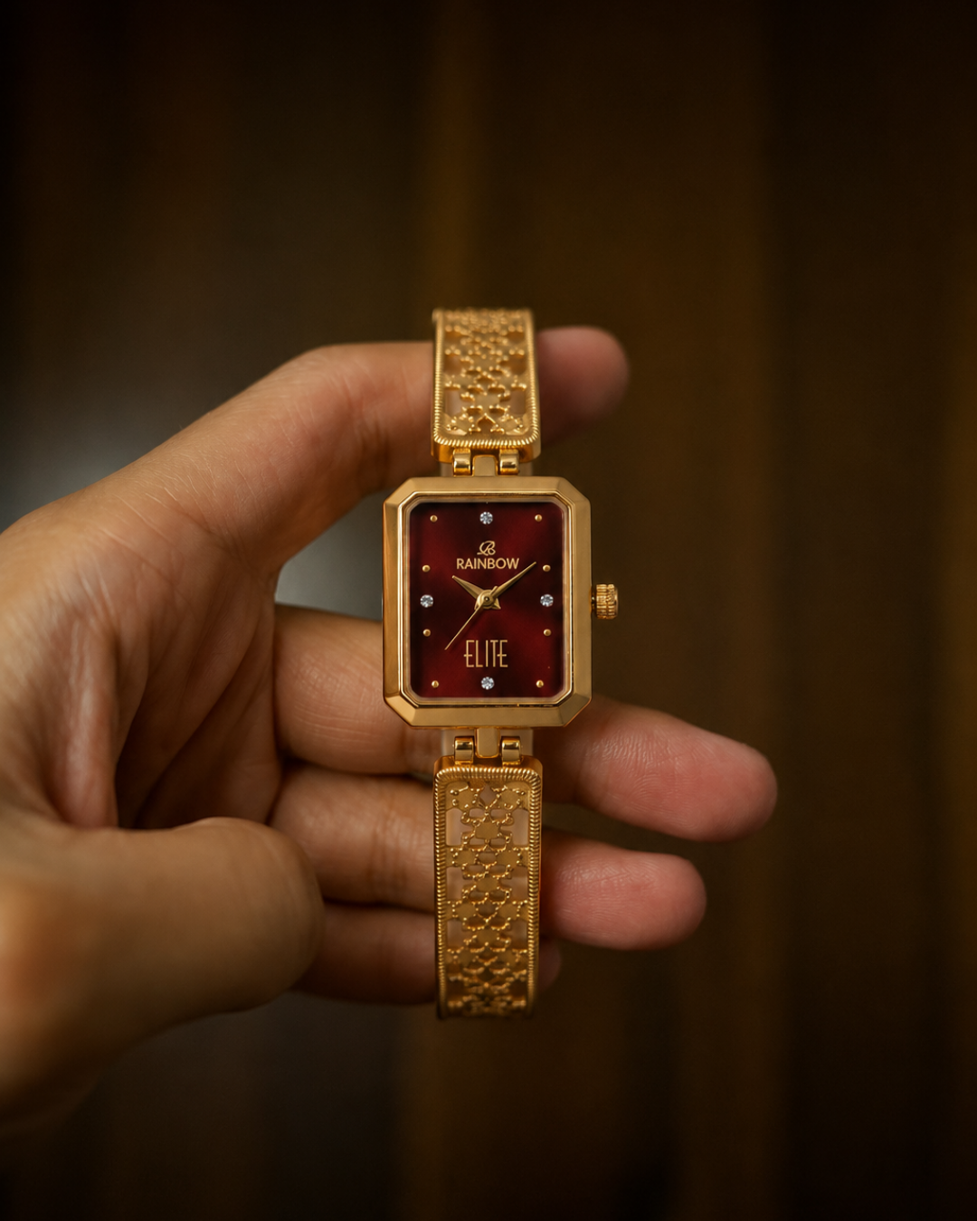 Rainbow Elite – Red Rectangular Dial Women’s Bracelet Watch