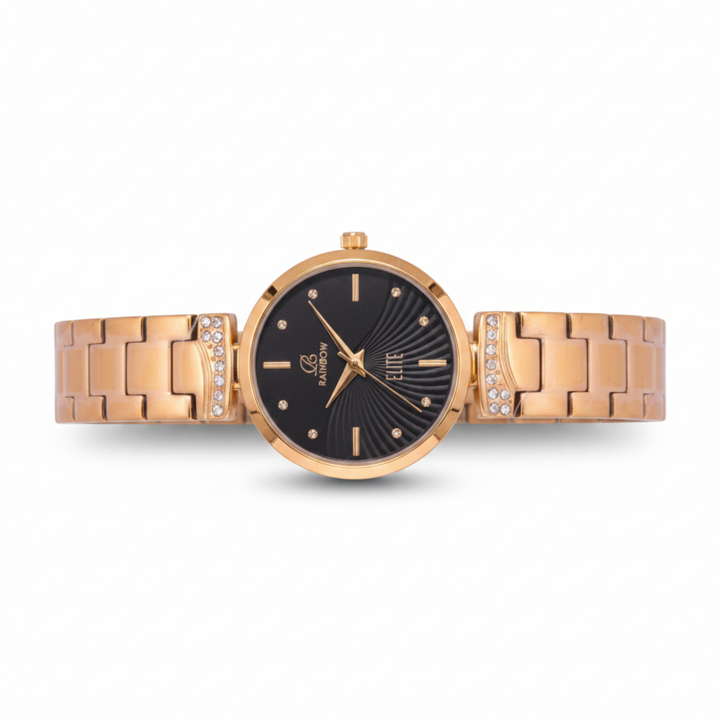 Rainbow Elite Women’s Black Dial Rose Gold Watch