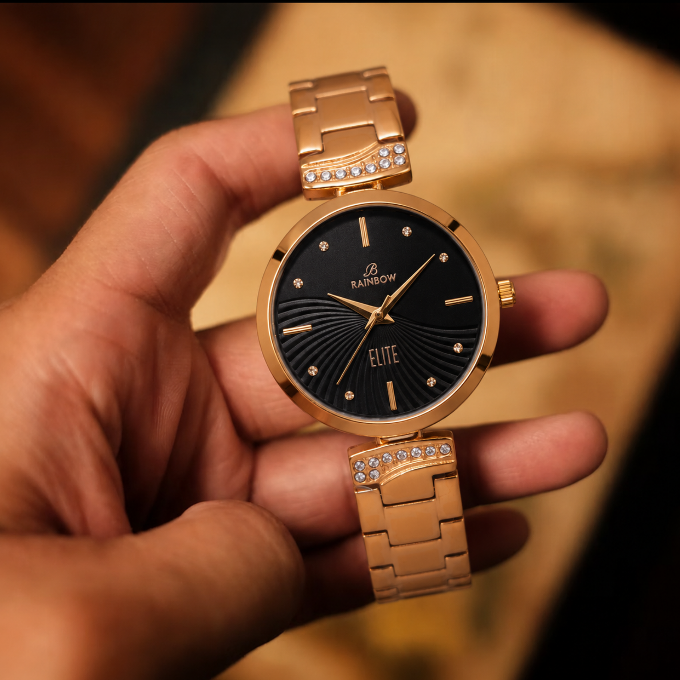 Rainbow Elite Women’s Black Dial Rose Gold Watch