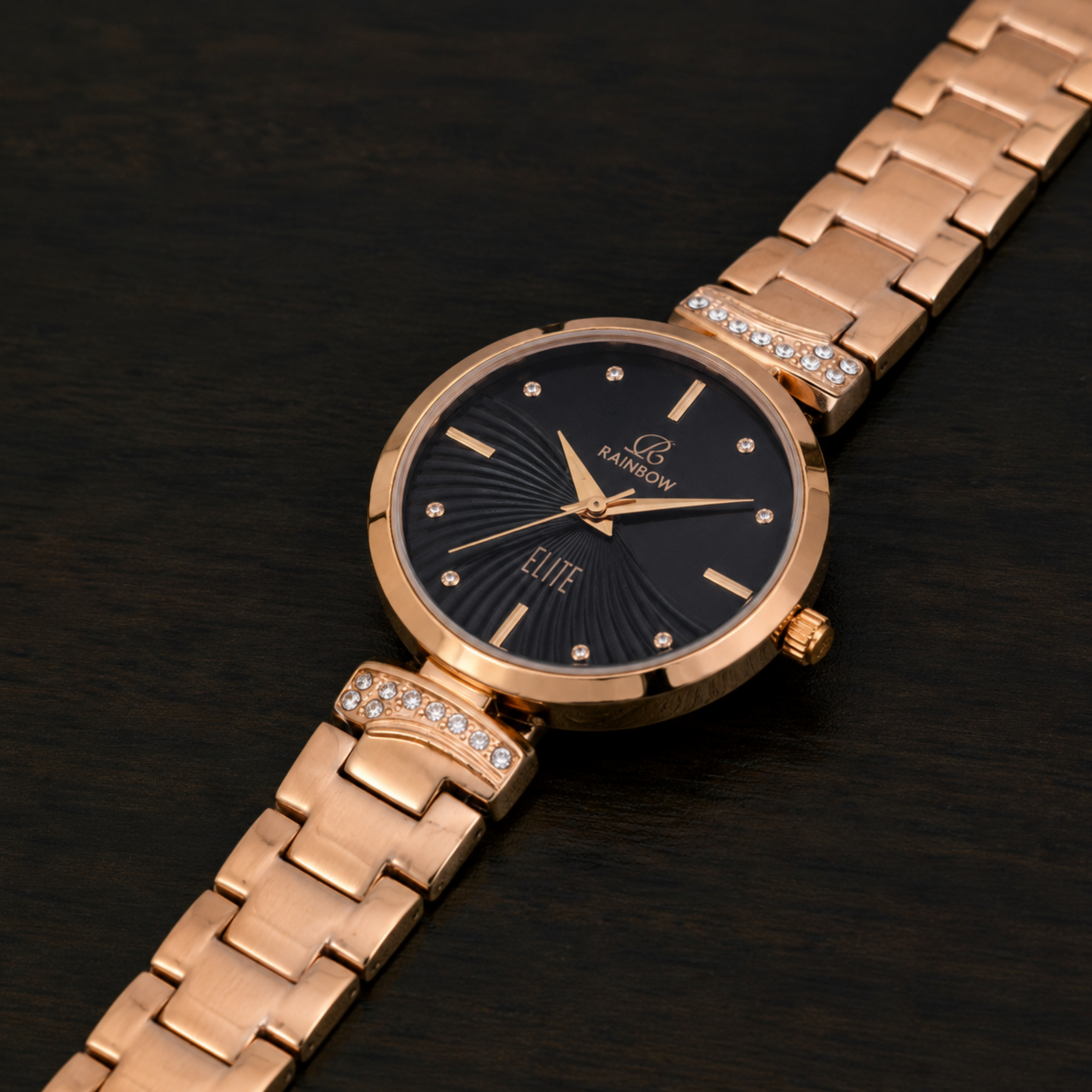 Rainbow Elite Women’s Black Dial Rose Gold Watch