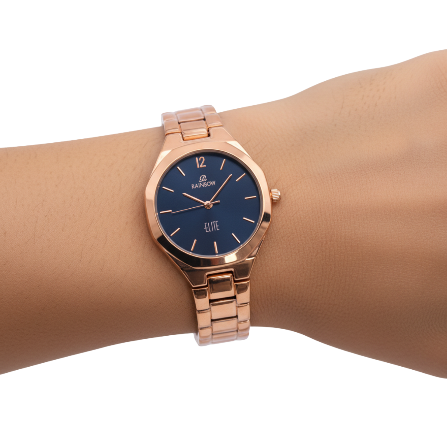 Rainbow Elite – Rose Gold Round Dial (Blue Dial)