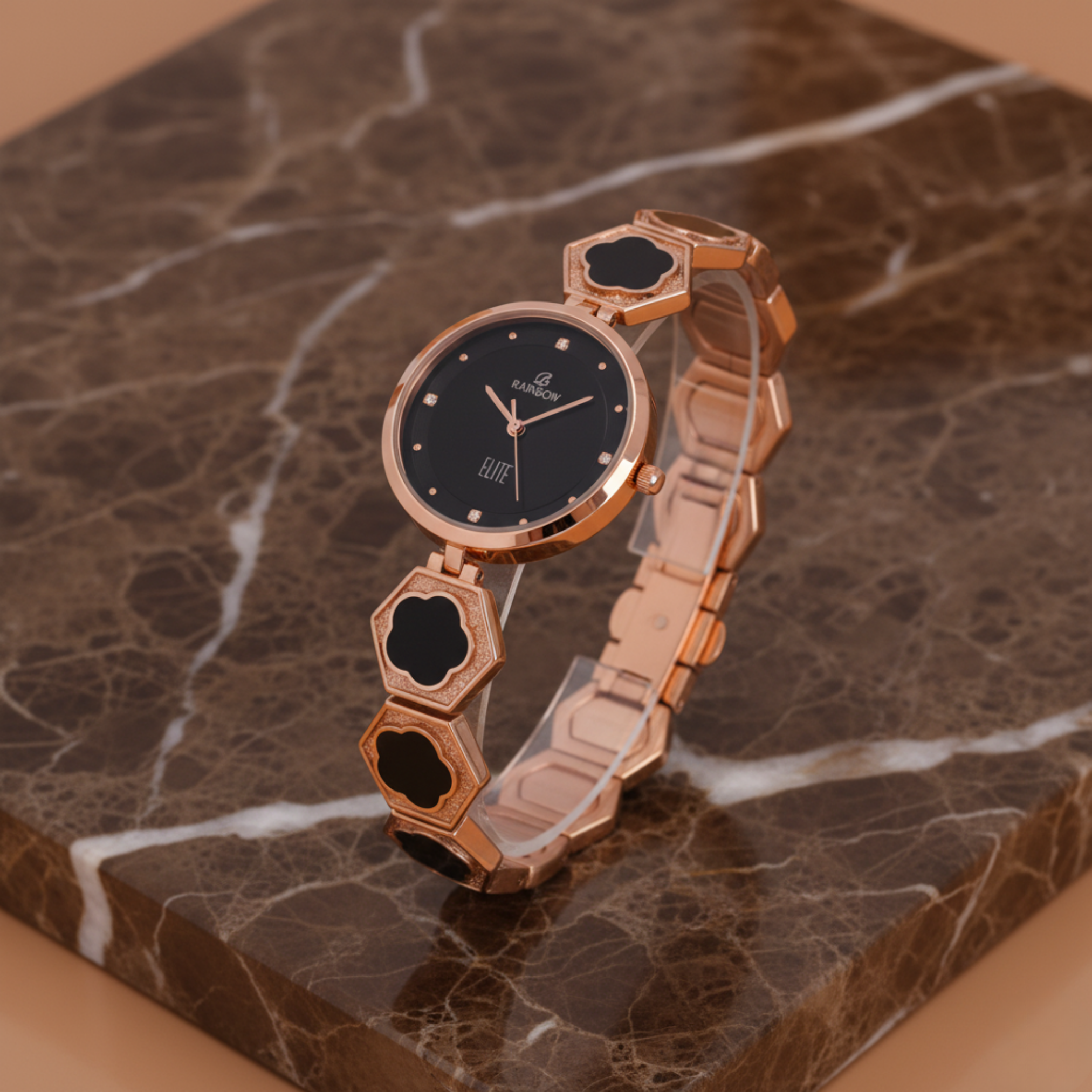 Rainbow Elite Women’s Watch – Rose Gold with Black Dial
