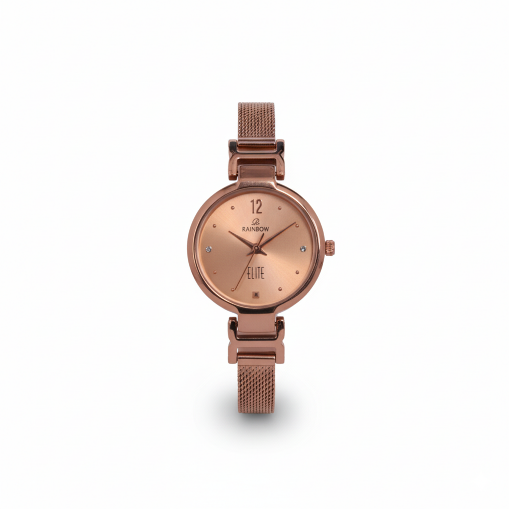 Rainbow Elite Women’s Rosegold Mesh Strap Watch – Rosegold Dial