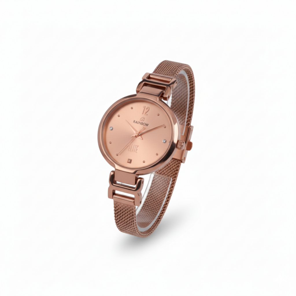 Rainbow Elite Women’s Rosegold Mesh Strap Watch – Rosegold Dial