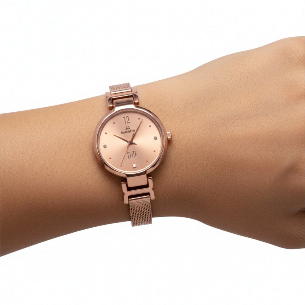 Rainbow Elite Women’s Rosegold Mesh Strap Watch – Rosegold Dial
