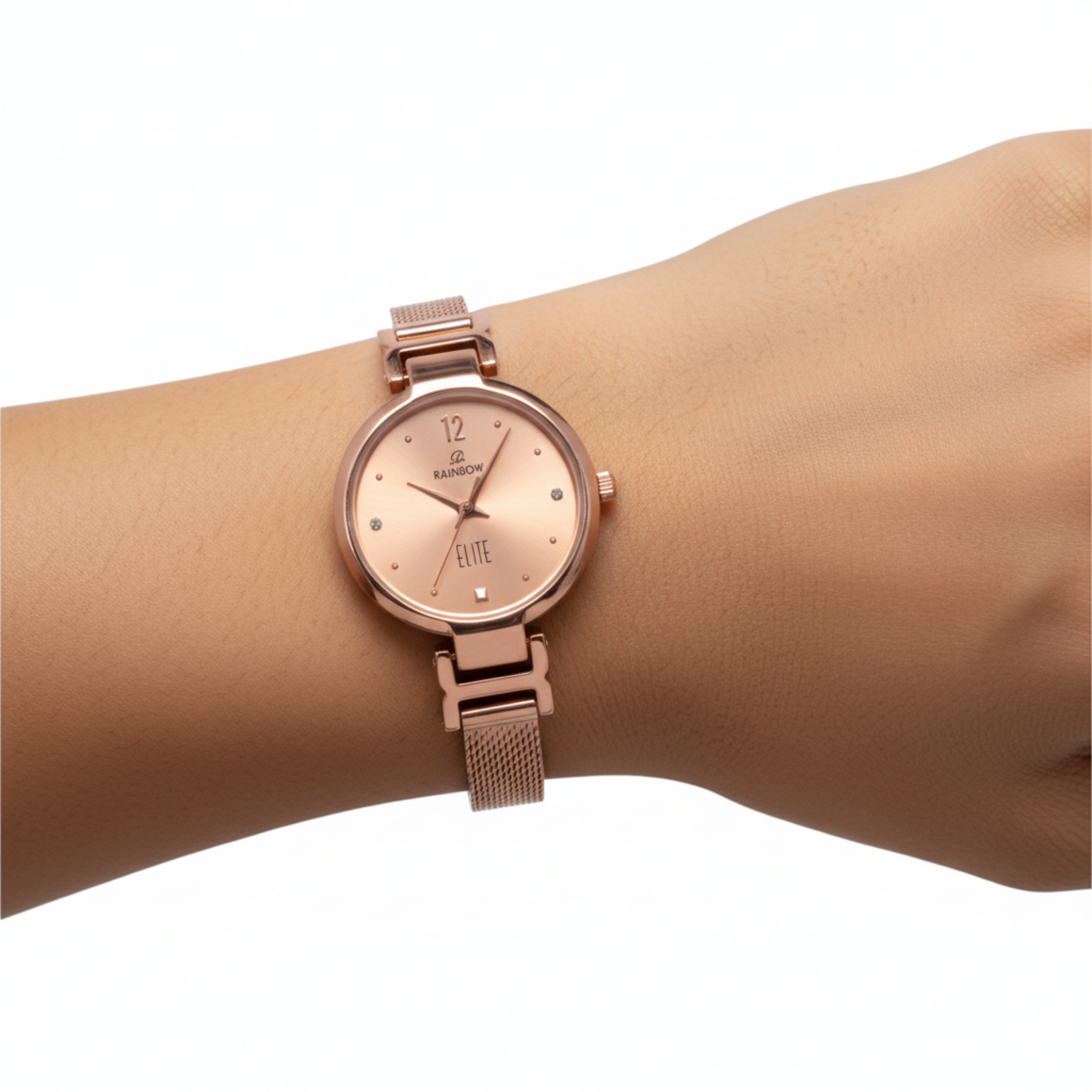 Rainbow Elite Women’s Rosegold Mesh Strap Watch – Rosegold Dial