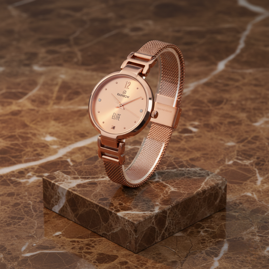 Rainbow Elite Women’s Rosegold Mesh Strap Watch – Rosegold Dial