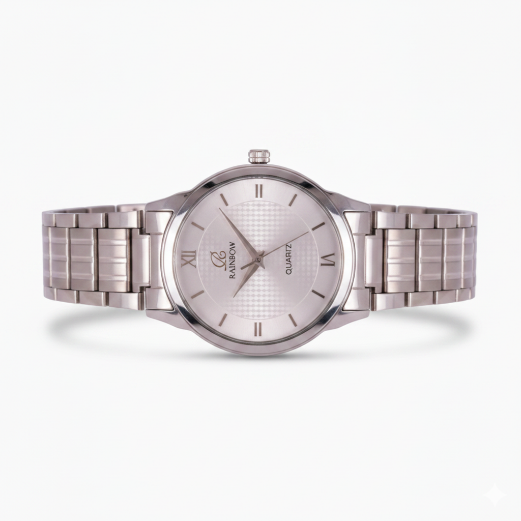 Rainbow Premium Silver White Dial Metal Strap Watch