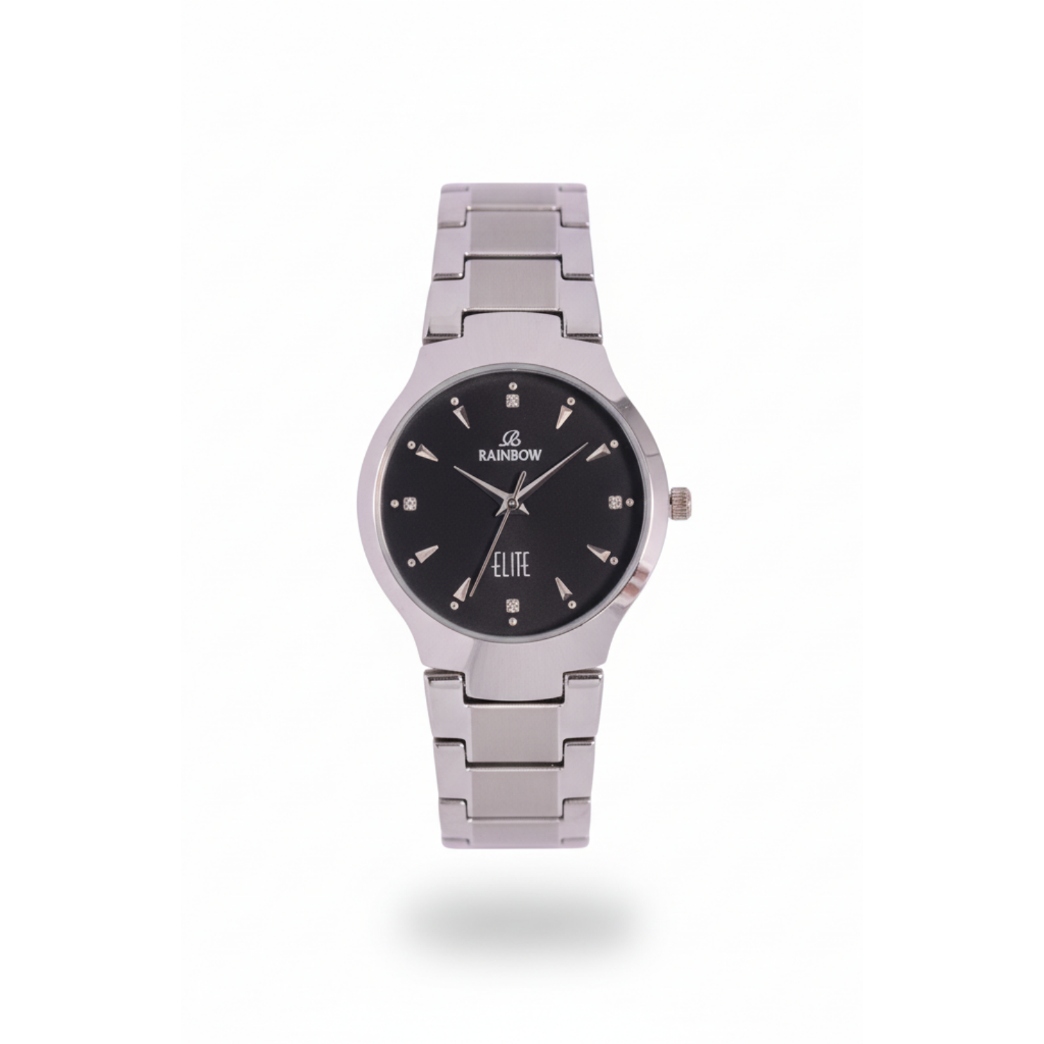 Silver Round Watch – Black Dial