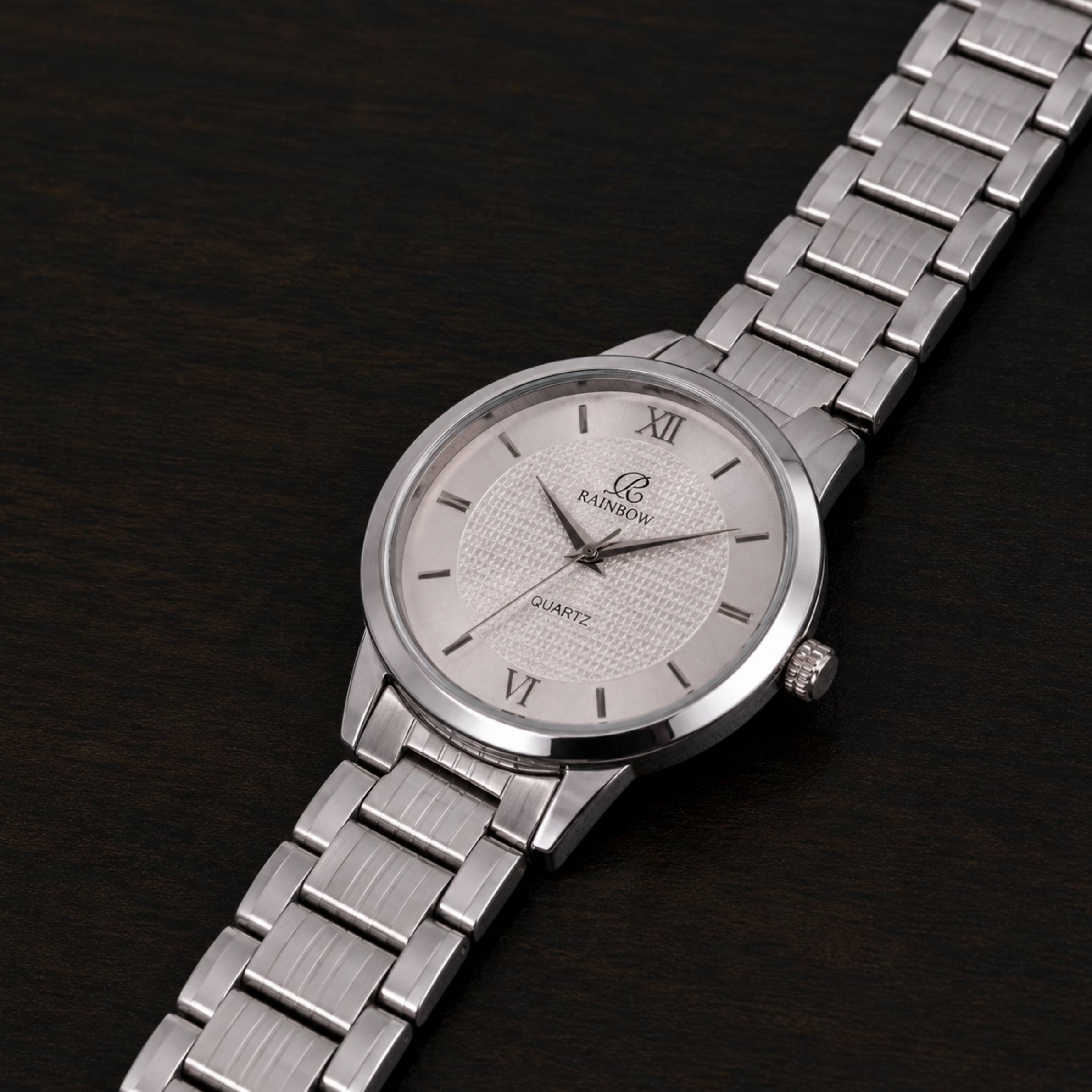 Rainbow Premium Silver White Dial Metal Strap Watch