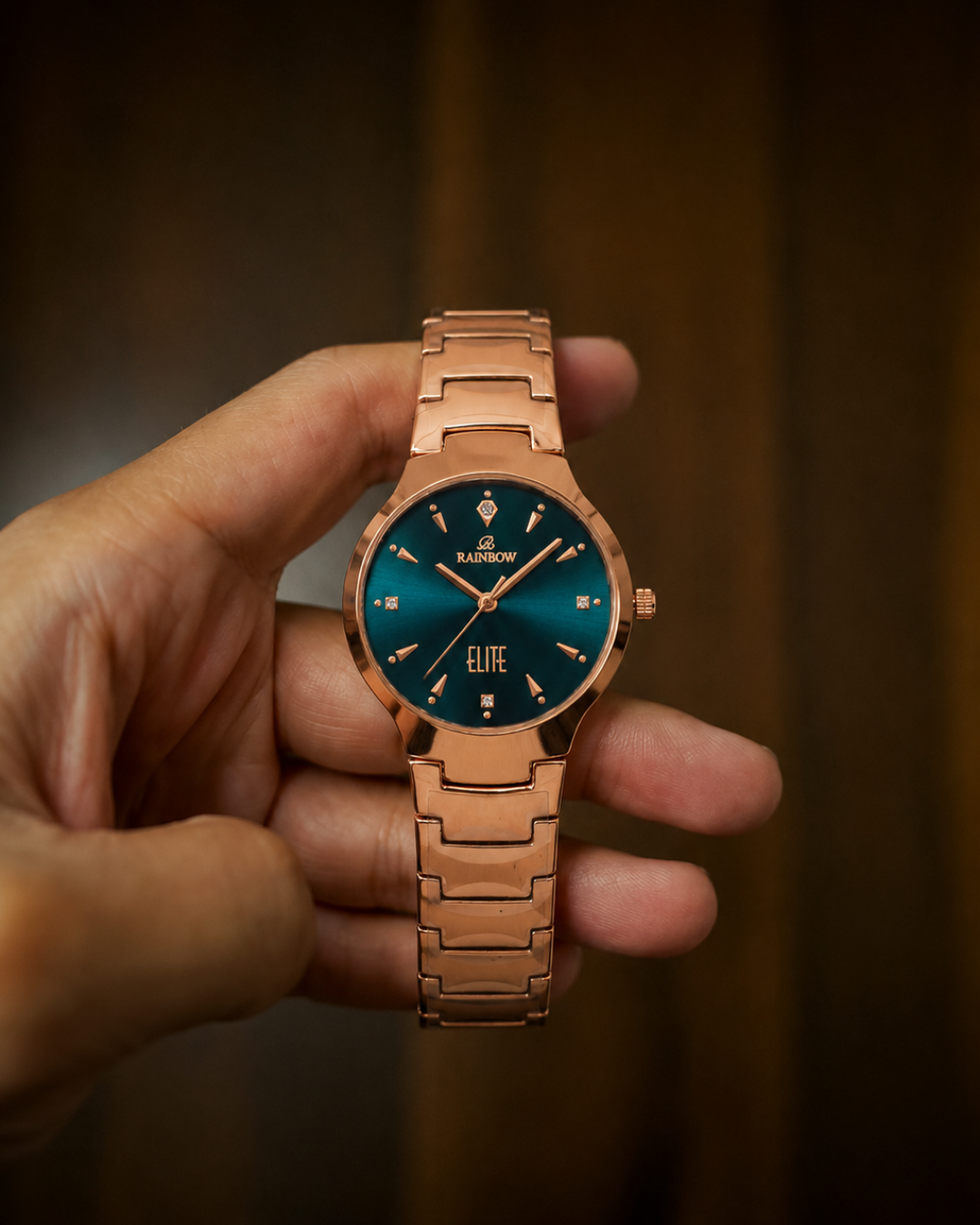 Rainbow Elite Women’s Rose Gold Watch with Green Dial – Premium Stylish Watch