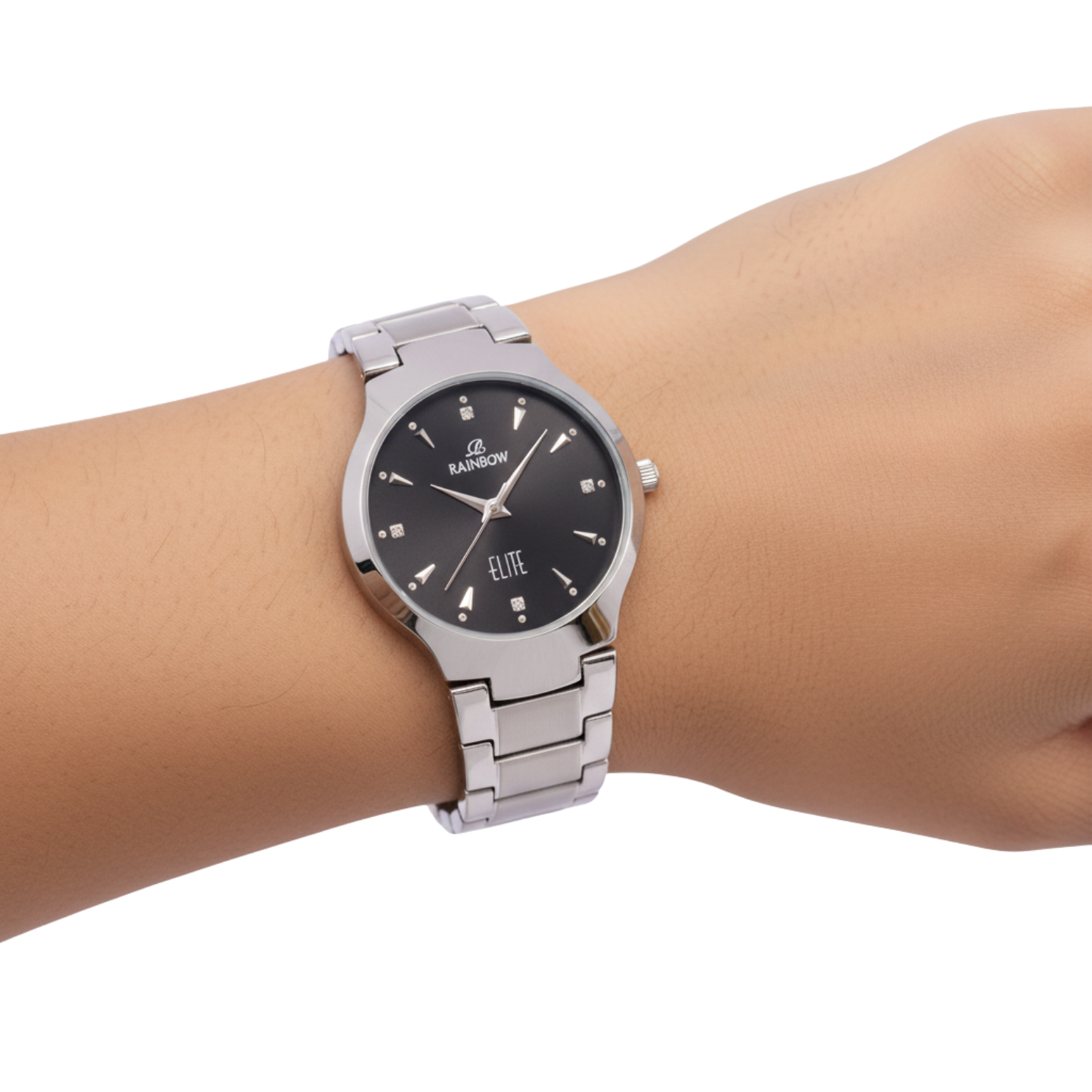 Silver Round Watch – Black Dial