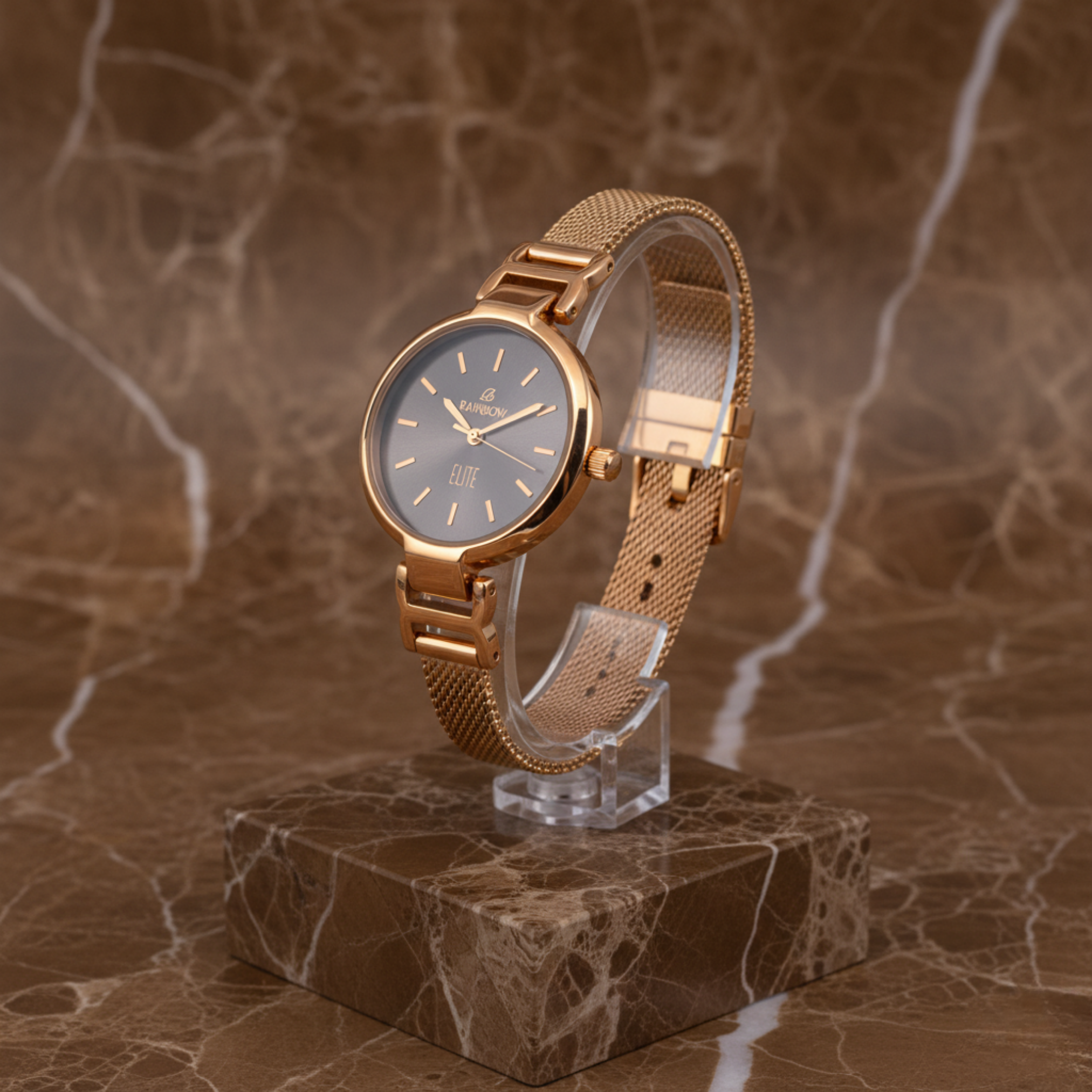 Rainbow Elite Women's Gold Mesh Strap Watch – Grey Dial